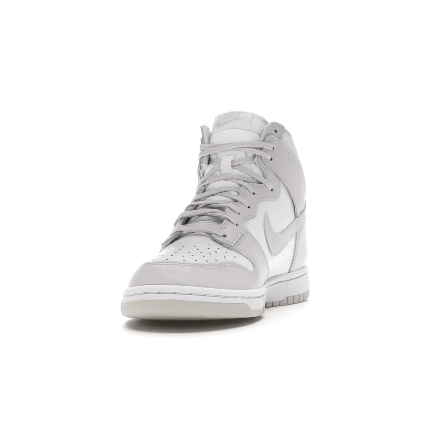 Nike Dunk High Retro White Vast Grey (2021) - Image 12 - Only at www.BallersClubKickz.com - Nike Dunk High Retro White Vast Grey 2021: classic '80s basketball sneaker with a crisp white base, grey overlays, midsole tooling and outsole. Dropped Feb. 2021.