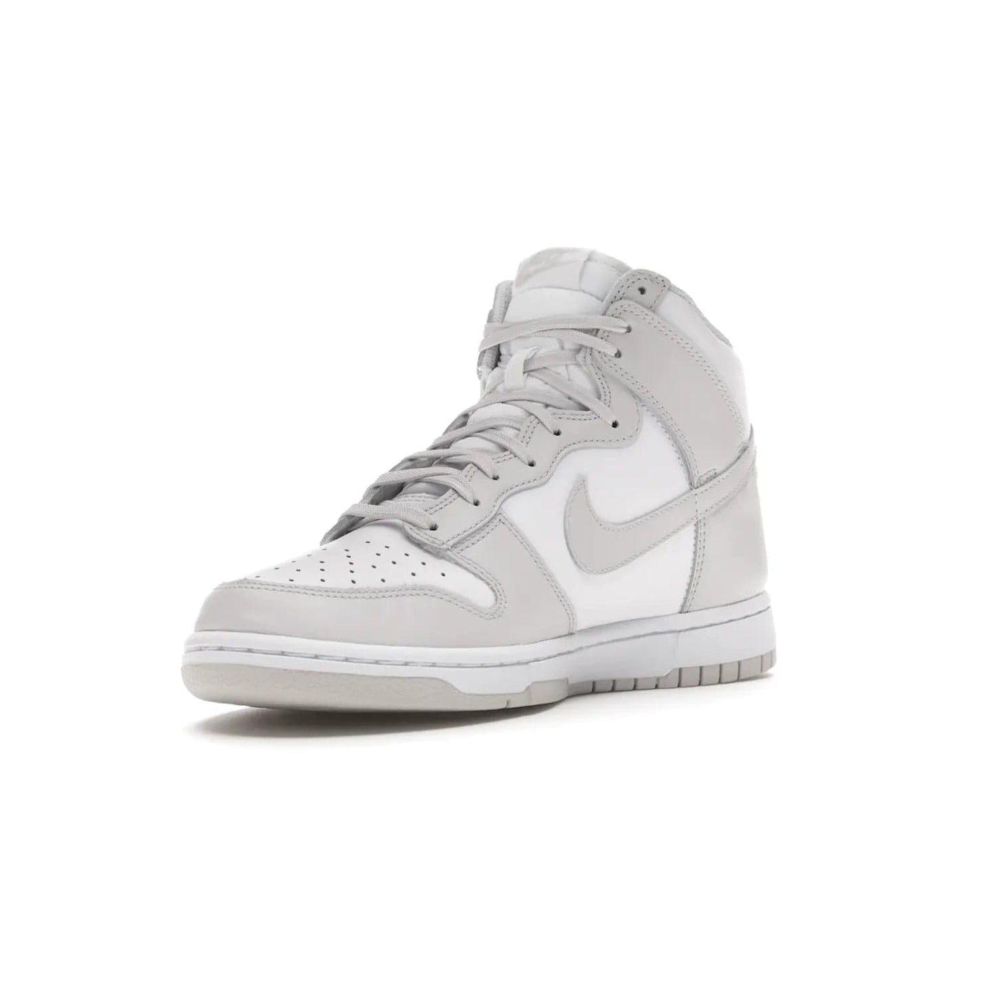 Nike Dunk High Retro White Vast Grey (2021) - Image 14 - Only at www.BallersClubKickz.com - Nike Dunk High Retro White Vast Grey 2021: classic '80s basketball sneaker with a crisp white base, grey overlays, midsole tooling and outsole. Dropped Feb. 2021.