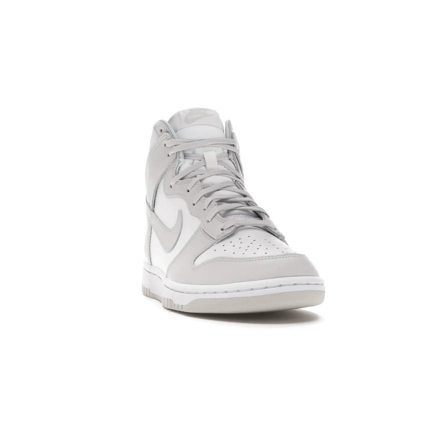 Nike Dunk High Retro White Vast Grey (2021) - Image 8 - Only at www.BallersClubKickz.com - Nike Dunk High Retro White Vast Grey 2021: classic '80s basketball sneaker with a crisp white base, grey overlays, midsole tooling and outsole. Dropped Feb. 2021.