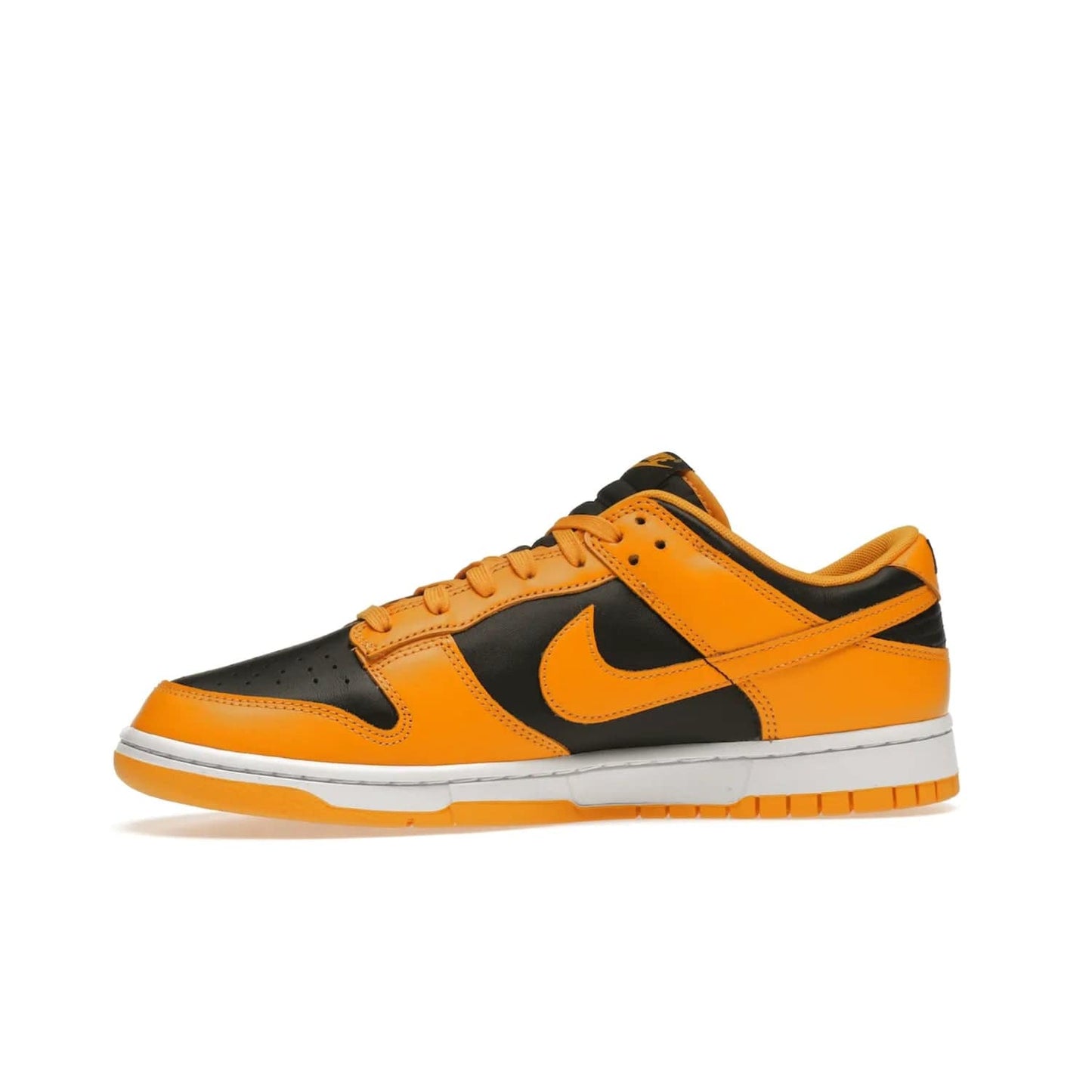 Nike Dunk Low Championship Goldenrod (2021) - Image 18 - Only at www.BallersClubKickz.com - Iconic silhouette Nike Dunk Low is back with a luxe look. Featuring a black upper, goldenrod overlays, and white and yellow Nike Air sole, this retro inspired design is perfect for the sneaker culture enthusiast. Releasing in December 2021 at $100.