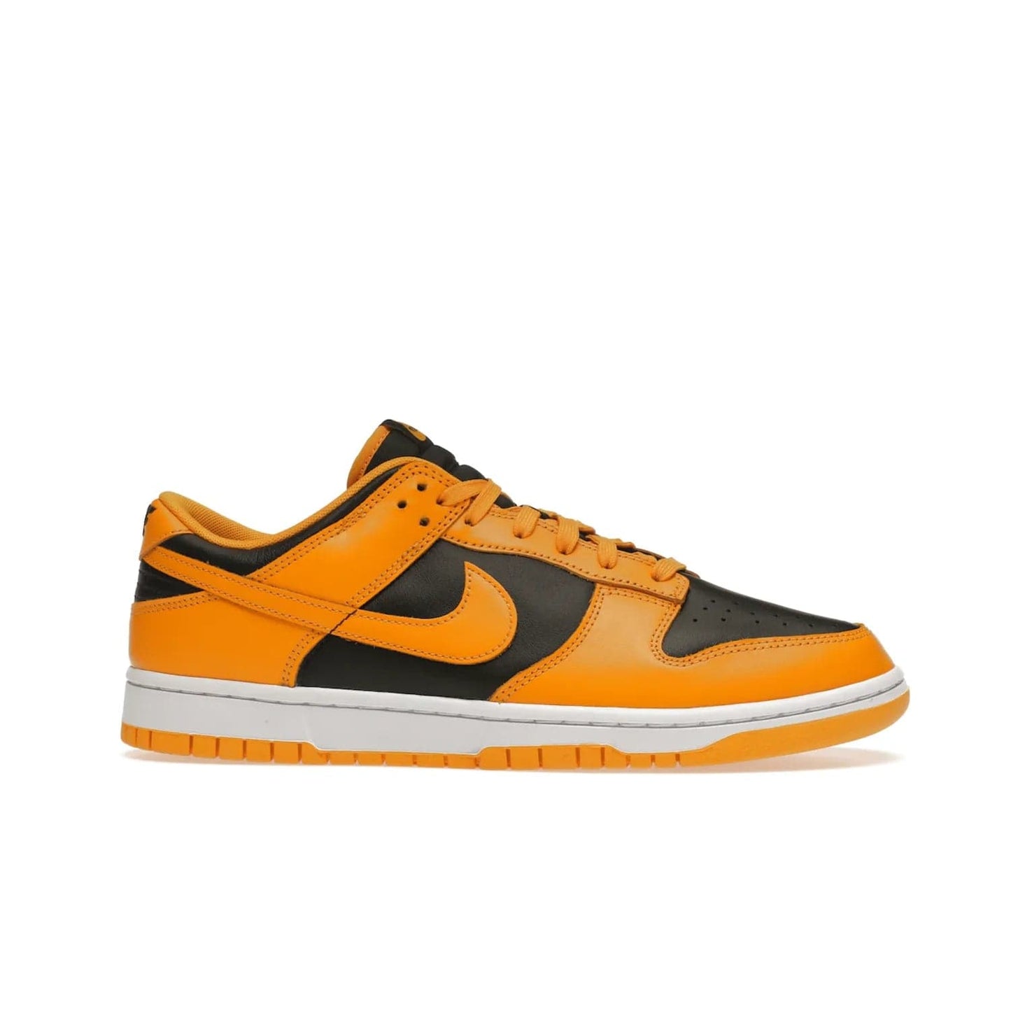 Nike Dunk Low Championship Goldenrod (2021) - Image 2 - Only at www.BallersClubKickz.com - Iconic silhouette Nike Dunk Low is back with a luxe look. Featuring a black upper, goldenrod overlays, and white and yellow Nike Air sole, this retro inspired design is perfect for the sneaker culture enthusiast. Releasing in December 2021 at $100.