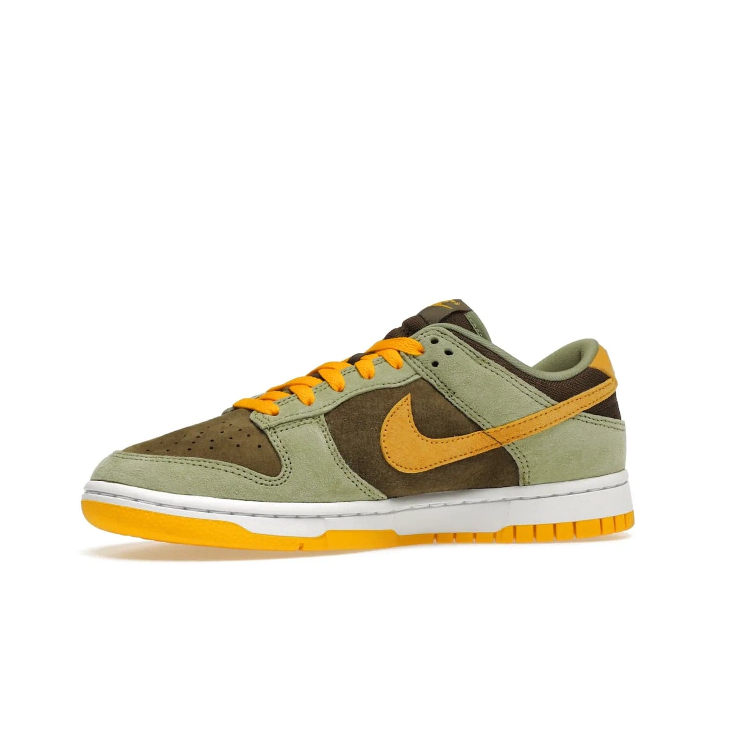 Nike Dunk Low Dusty Olive (2021/2023) - Image 17 - Only at www.BallersClubKickz.com - Nike Dunk Low Dusty Olive brings premium materials and timeless sneaker design to the streets. Pro Gold suede, brown canvas, and Dusty Olive suede upper complete the classic look with a white midsole and Pro Gold outsole. Get the perfect balance of style and comfort with the Nike Dunk Low Dusty Olive.