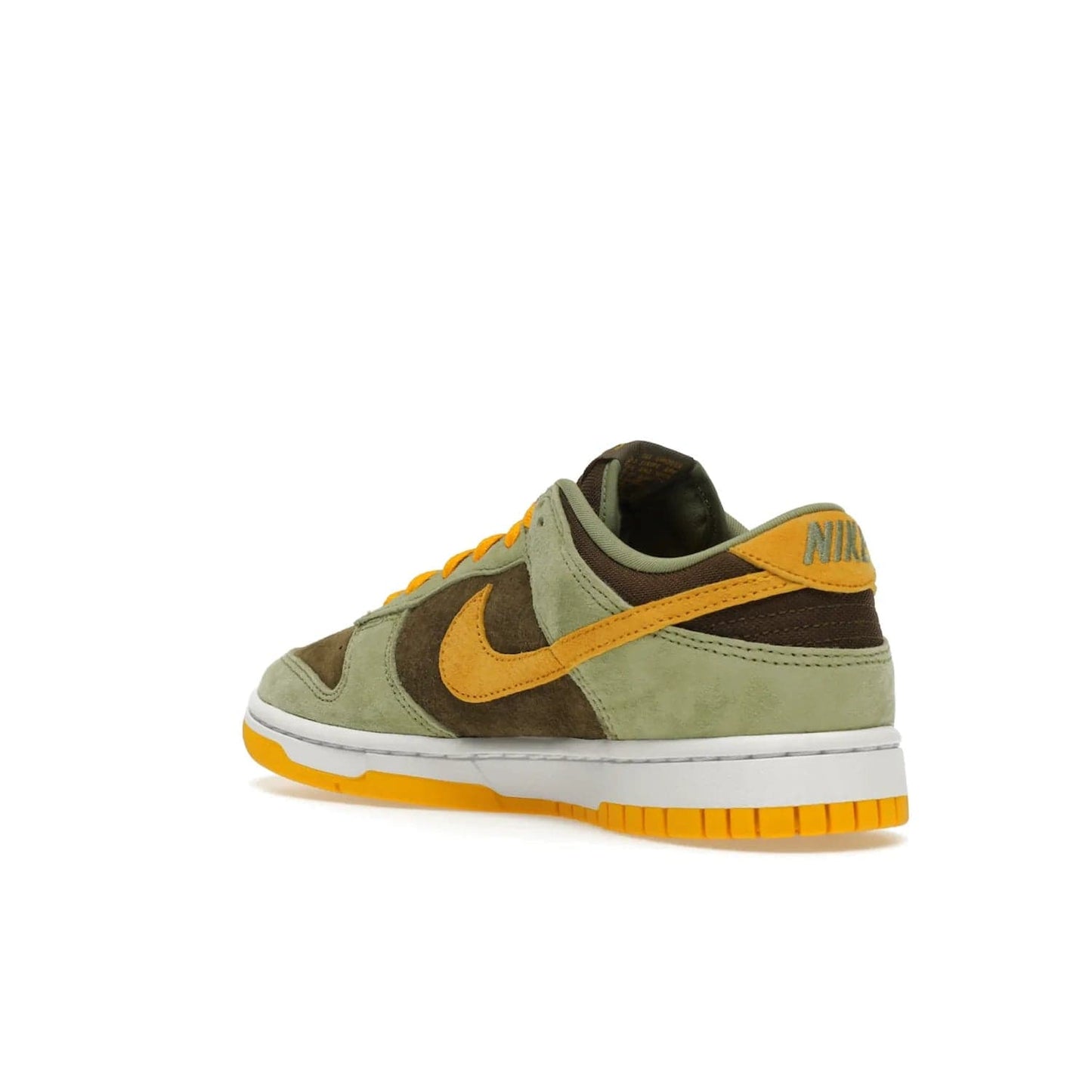 Nike Dunk Low Dusty Olive (2021/2023) - Image 24 - Only at www.BallersClubKickz.com - Nike Dunk Low Dusty Olive brings premium materials and timeless sneaker design to the streets. Pro Gold suede, brown canvas, and Dusty Olive suede upper complete the classic look with a white midsole and Pro Gold outsole. Get the perfect balance of style and comfort with the Nike Dunk Low Dusty Olive.