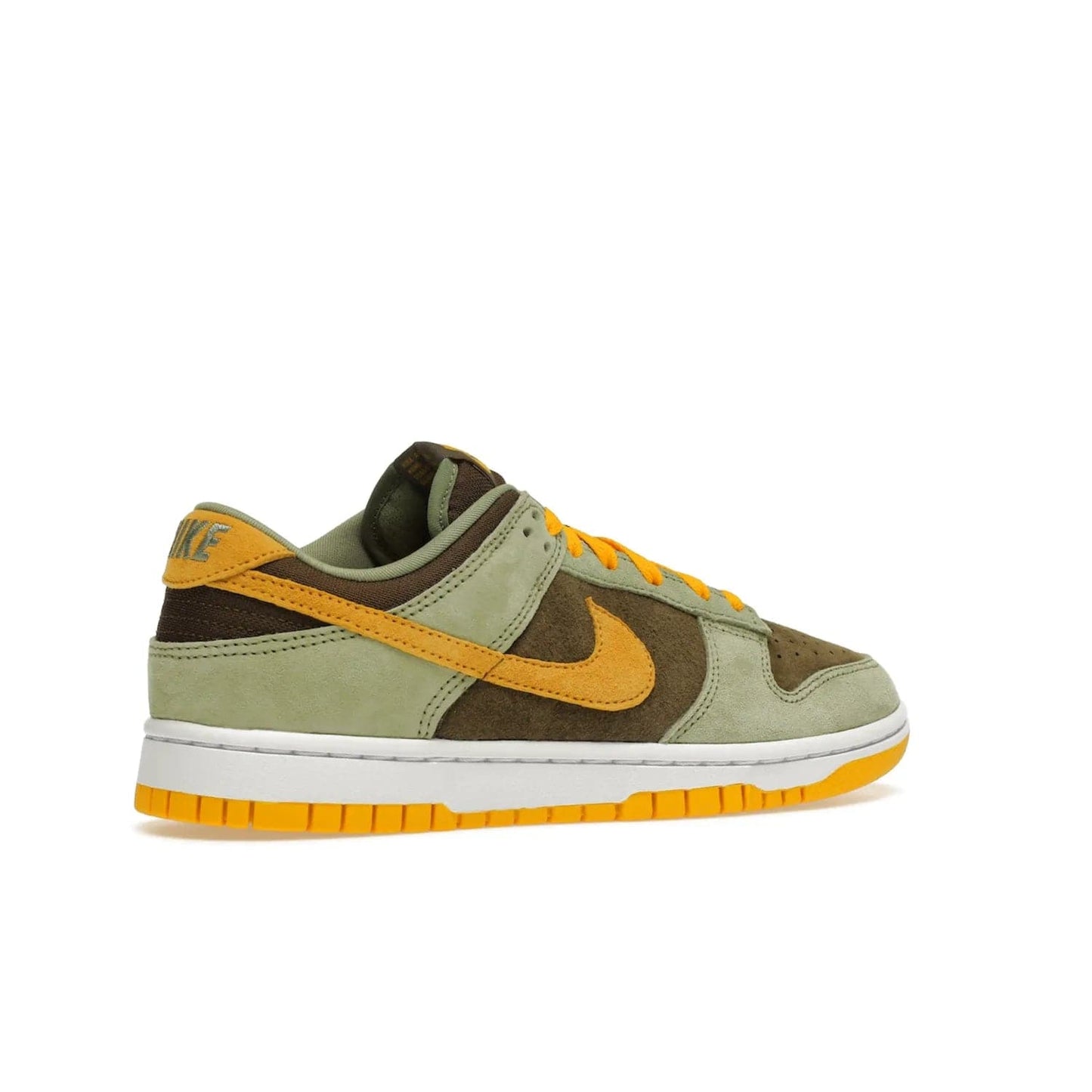 Nike Dunk Low Dusty Olive (2021/2023) - Image 34 - Only at www.BallersClubKickz.com - Nike Dunk Low Dusty Olive brings premium materials and timeless sneaker design to the streets. Pro Gold suede, brown canvas, and Dusty Olive suede upper complete the classic look with a white midsole and Pro Gold outsole. Get the perfect balance of style and comfort with the Nike Dunk Low Dusty Olive.