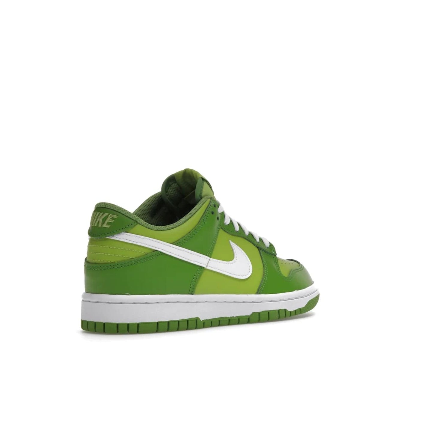 Nike Dunk Low Chlorophyll (GS) - Image 32 - Only at www.BallersClubKickz.com - Grade schoolers release the Nike Dunk Low Chlorophyll (GS) featuring a vivid green leather base with chlorophyll green overlays, plus Nike branding in chlorophyll green. White midsole and outsole complete the design. Released Jan 2022.