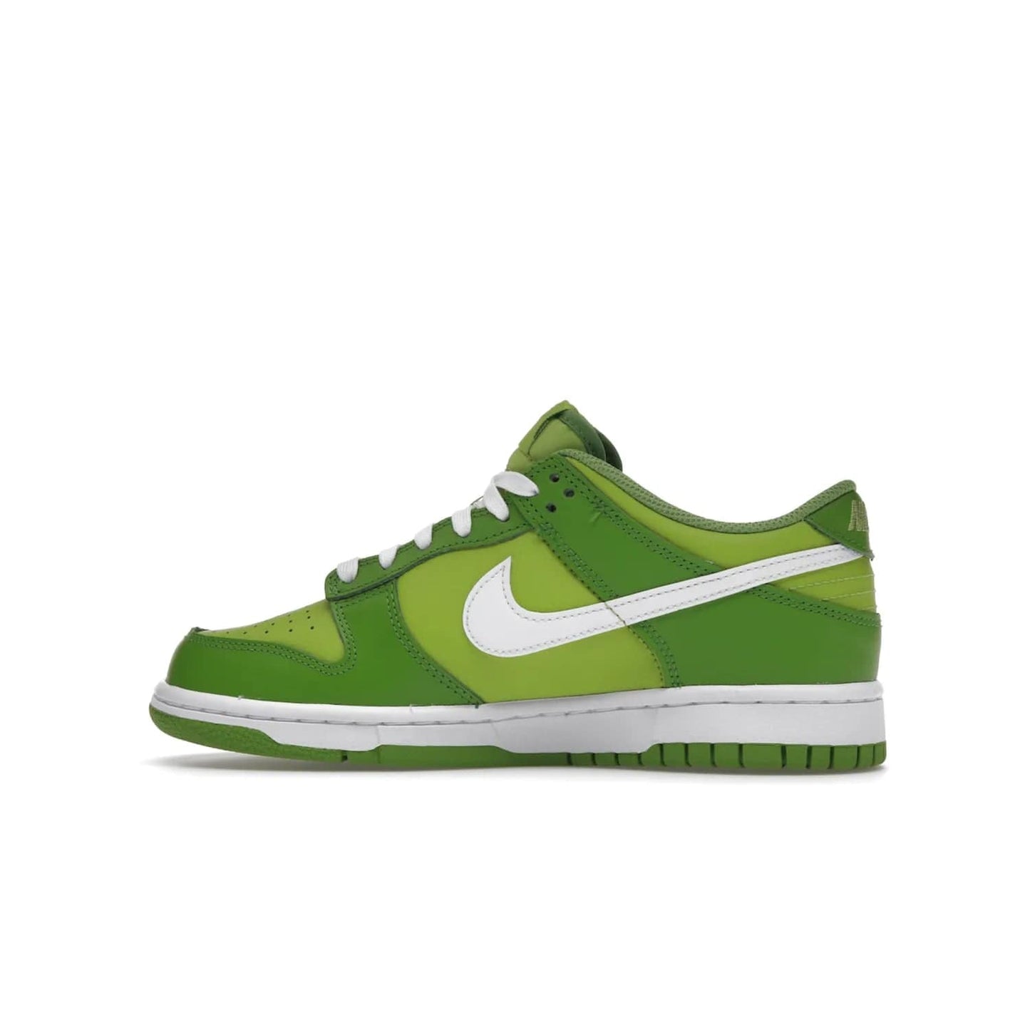 Nike Dunk Low Chlorophyll (GS) - Image 20 - Only at www.BallersClubKickz.com - Grade schoolers release the Nike Dunk Low Chlorophyll (GS) featuring a vivid green leather base with chlorophyll green overlays, plus Nike branding in chlorophyll green. White midsole and outsole complete the design. Released Jan 2022.