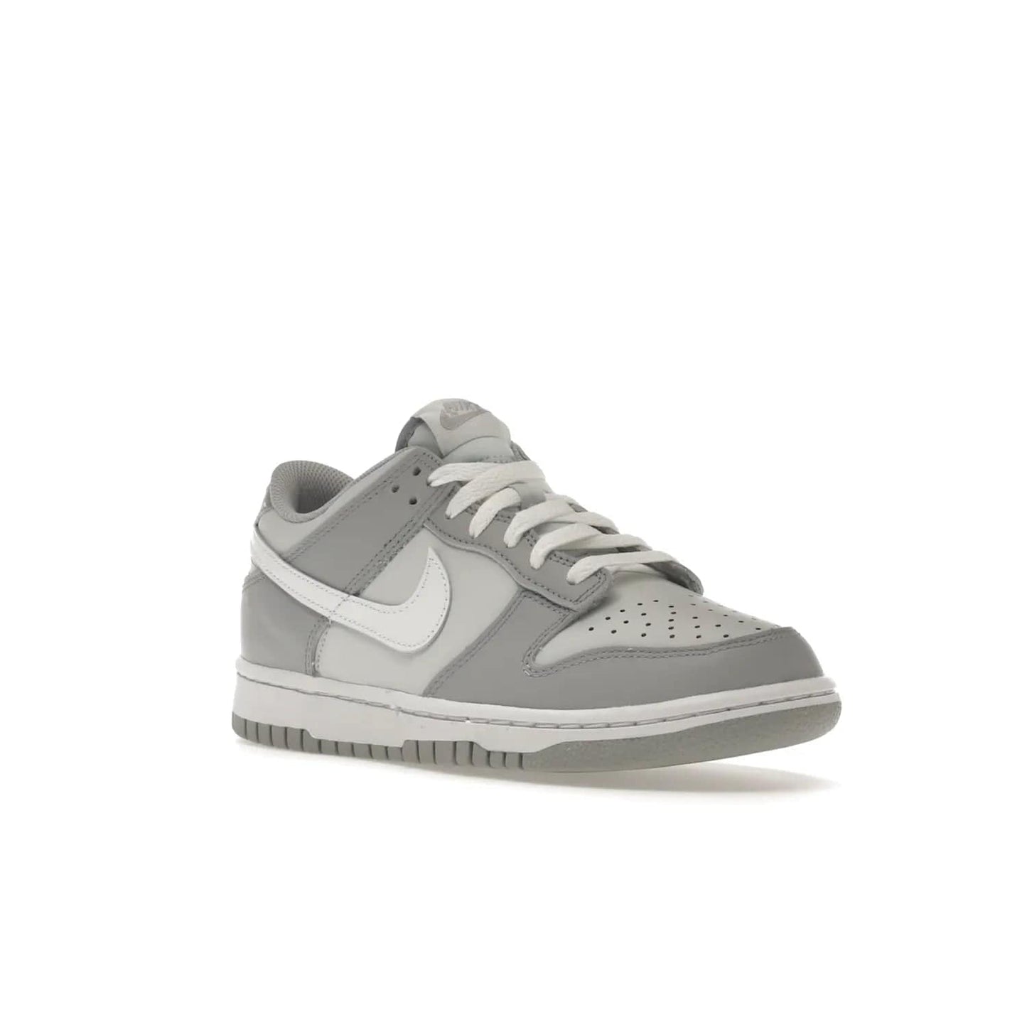 Nike Dunk Low Two-Toned Grey (GS) - Image 6 - Only at www.BallersClubKickz.com - Stylish Nike Dunk Low GS Two-Toned Grey featuring leather build, light/dark grey shades, white Swoosh logo & gray rubber outsole. Get ready to make a statement with this timeless classic released in March 2022.