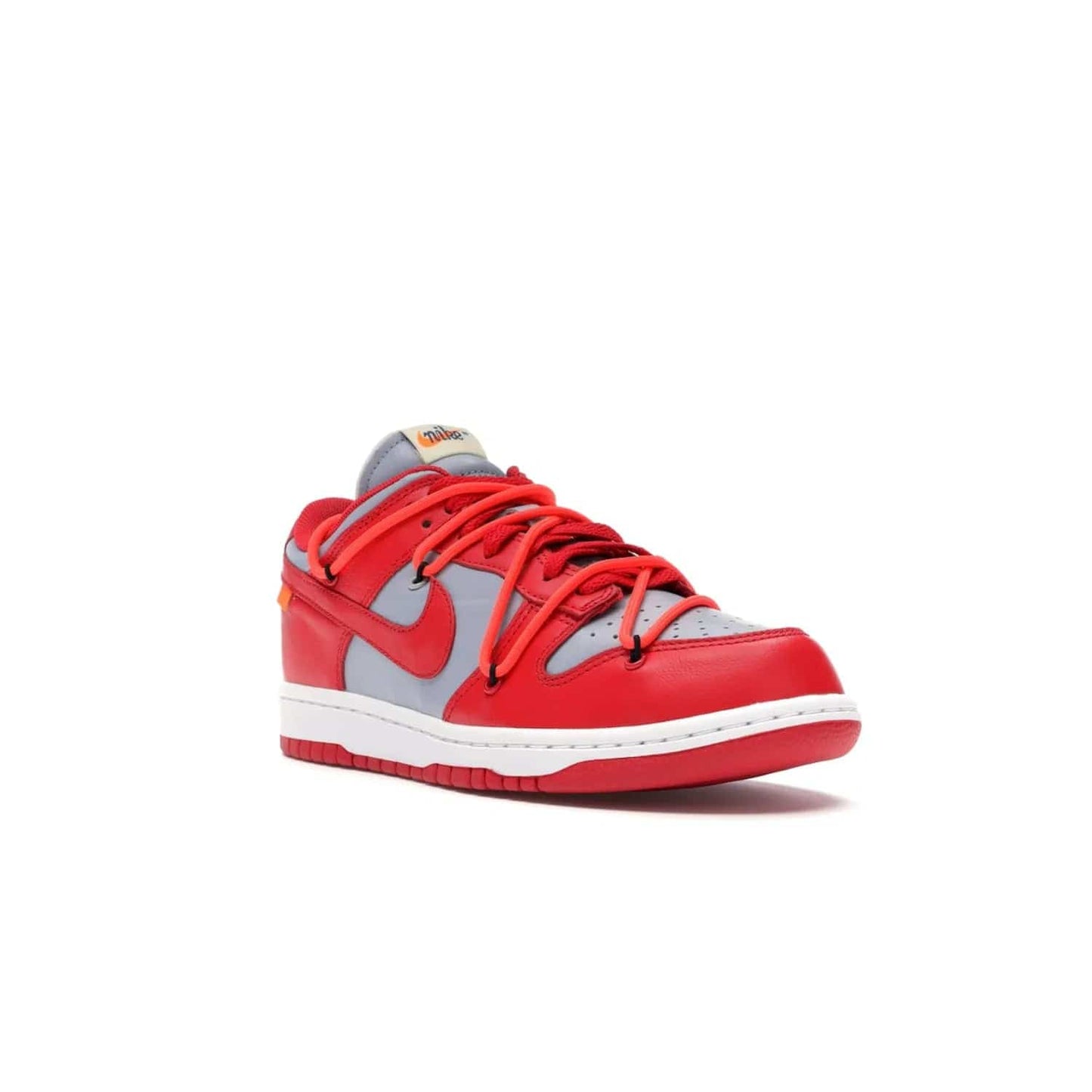 Nike Dunk Low Off-White University Red - Image 6 - Only at www.BallersClubKickz.com - The Nike Dunk Low Off-White University Red offers tribute to classic Nike Basketball silhouettes. Features include wolf grey leather, university red overlays, zip-ties, and Off-White text. Perfect for any sneaker fan, these stylish sneakers released in December of 2019.