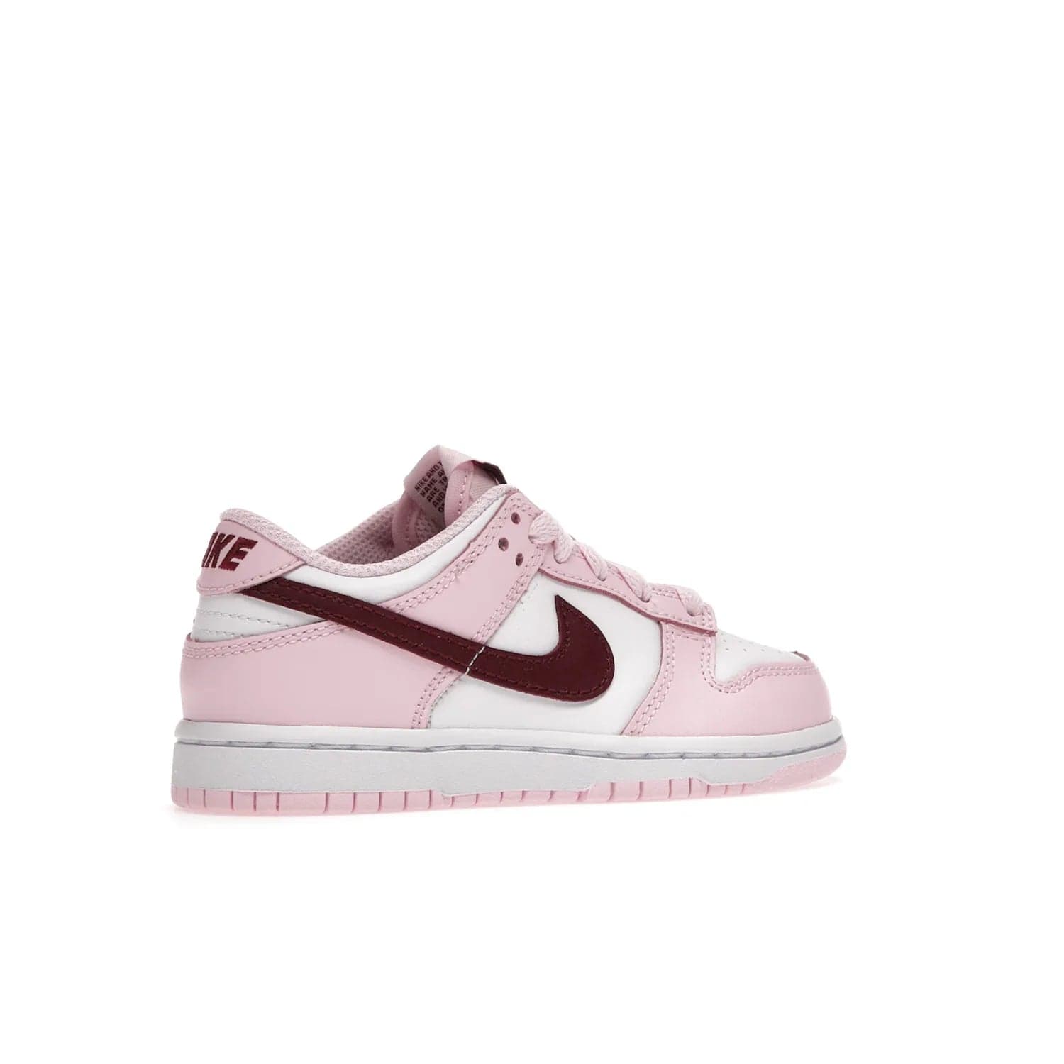 Nike Dunk Low Pink Red White (PS) - Image 34 - Only at www.BallersClubKickz.com - Introducing the Nike Dunk Low Pink Red White (PS), the perfect addition to your sneaker collection. A classic silhouette with modern vibrant colors, including a pink upper with red and white accents and a white midsole. Comfort and durability, perfect for any outfit. Limited edition, available June 22nd.
