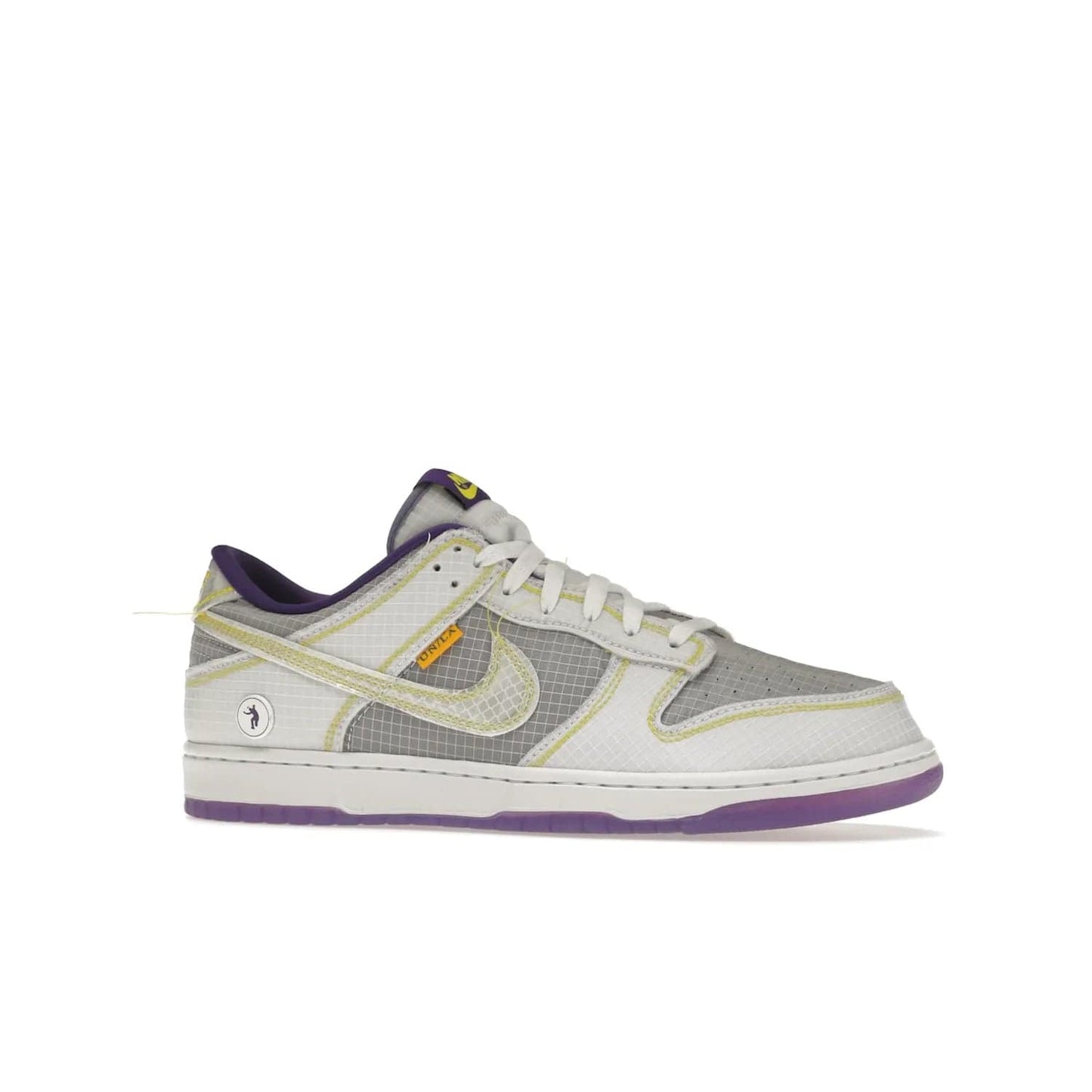 Nike Dunk Low Union Passport Pack Court Purple - Image 3 - Only at www.BallersClubKickz.com - Nike Dunk Low Union LA Passport Pack Court Purple features Court Purple and white smooth leather construction and Union LA Frontman logo on the heel. Releasing in April of 2022, this iconic shoe will make a splash in the streetwear world.