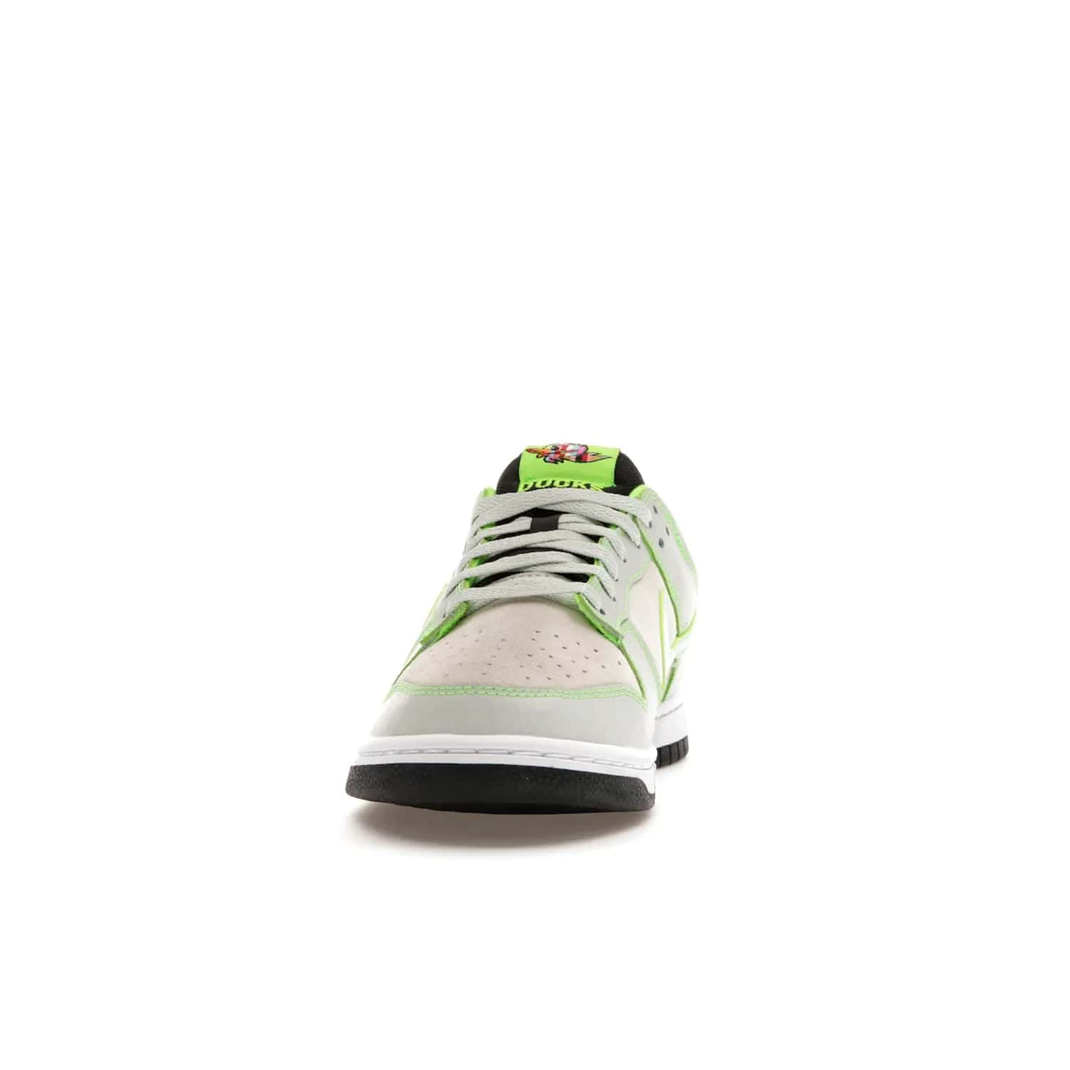 Nike Dunk Low University of Oregon PE (2023) - Image 11 - Only at www.BallersClubKickz.com - Sleek Light Silver and White upper, complemented by Black and Electric Green accents. Nike Dunk Low University of Oregon PE, set to be released April 2023. Must-have for any serious fan.