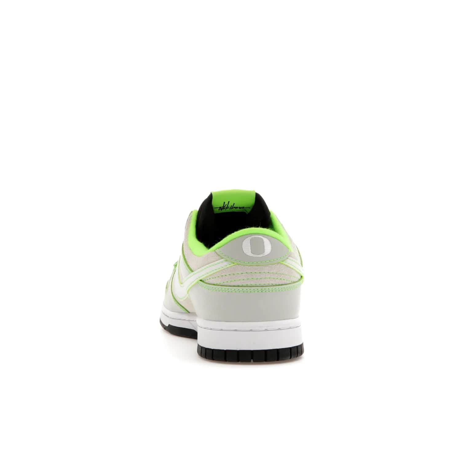 Nike Dunk Low University of Oregon PE (2023) - Image 27 - Only at www.BallersClubKickz.com - Sleek Light Silver and White upper, complemented by Black and Electric Green accents. Nike Dunk Low University of Oregon PE, set to be released April 2023. Must-have for any serious fan.