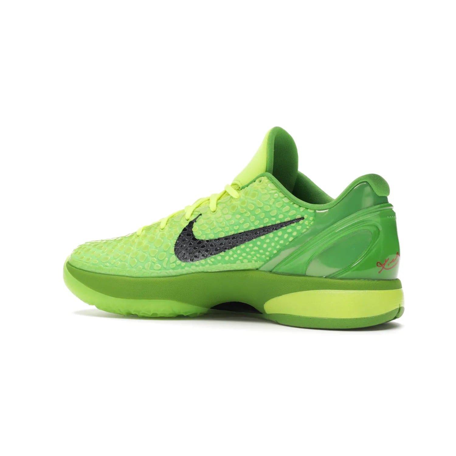 Nike Kobe 6 Protro Grinch (2020) - Image 22 - Only at www.BallersClubKickz.com - #
The Nike Kobe 6 Protro Grinch updates the iconic 2011 design with modern tech like a Zoom Air cushioning system, scaled-down traction, and updated silhouette. Experience the textured Green Apple and Volt upper plus bright red and green accents for $180.