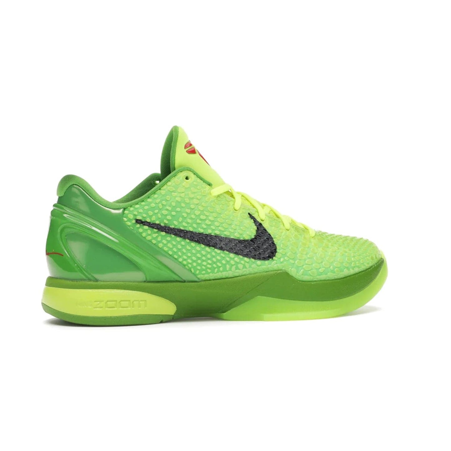 Nike Kobe 6 Protro Grinch (2020) - Image 35 - Only at www.BallersClubKickz.com - #
The Nike Kobe 6 Protro Grinch updates the iconic 2011 design with modern tech like a Zoom Air cushioning system, scaled-down traction, and updated silhouette. Experience the textured Green Apple and Volt upper plus bright red and green accents for $180.