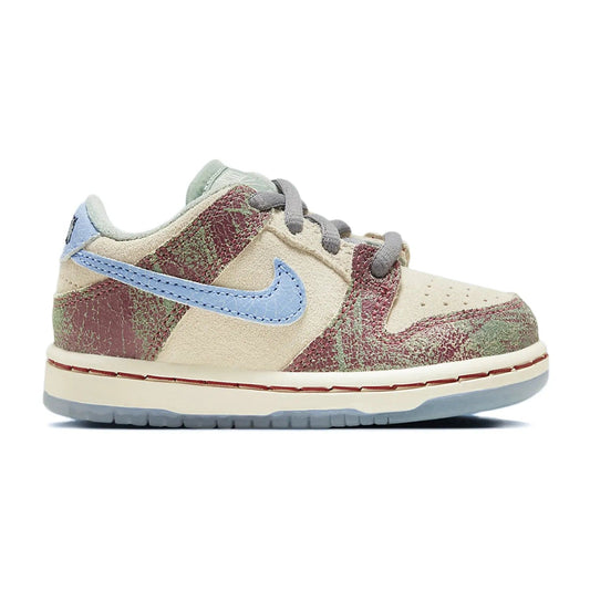 Nike SB Dunk Low Crenshaw Skate Club (TD) - Image 1 - Only at www.BallersClubKickz.com - Shop Nike's new SB Dunk Low Crenshaw Skate Club TD sneaker. Featuring a Sail upper with Light Blue and Cedar details, and a classic white midsole. Get the perfect skate-meets-street look and grab them on August 5th!