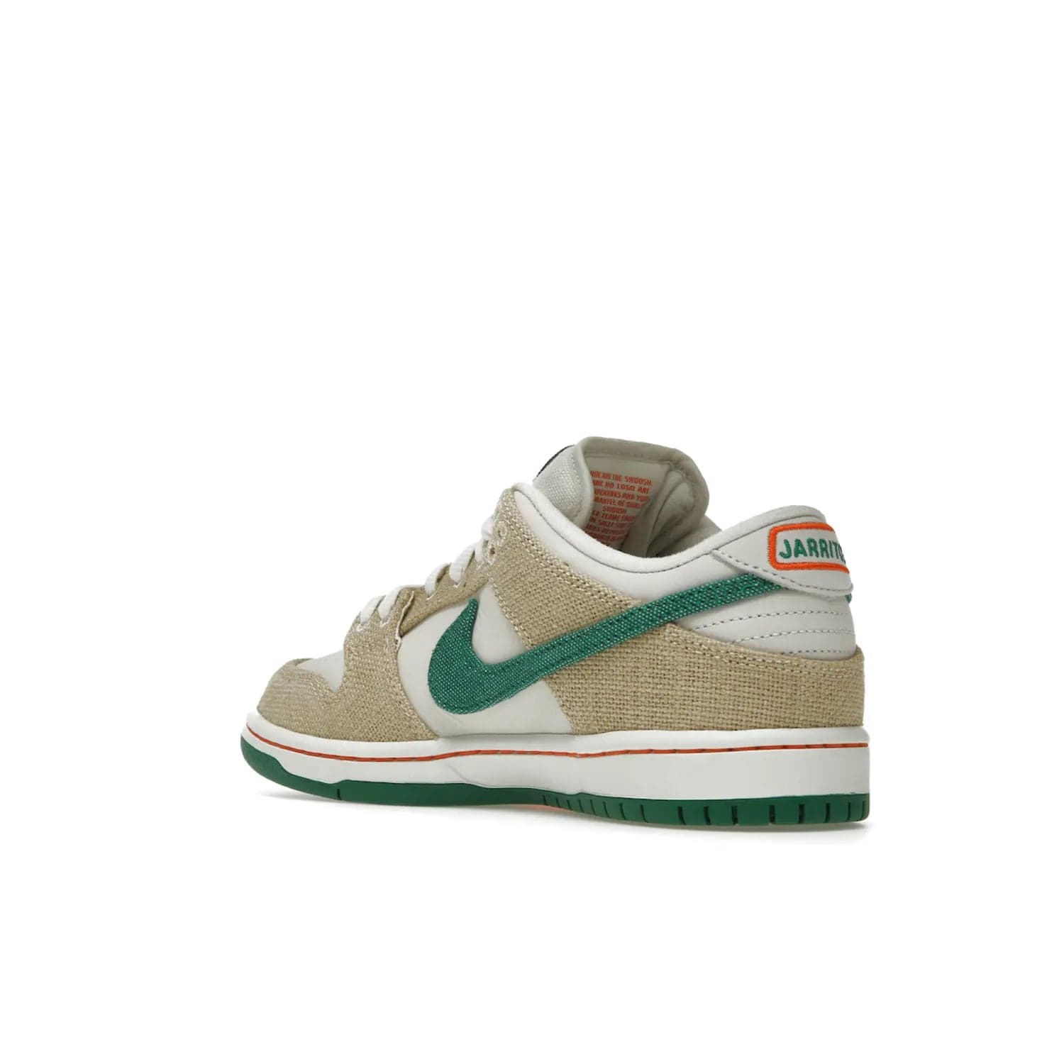 Nike SB Dunk Low Jarritos - Image 24 - Only at www.BallersClubKickz.com - Shop limited edition Nike SB Dunk Low Jarritos! Crafted with white leather and tear-away canvas materials with green accents. Includes orange, green, and white laces to customize your look. Available now.