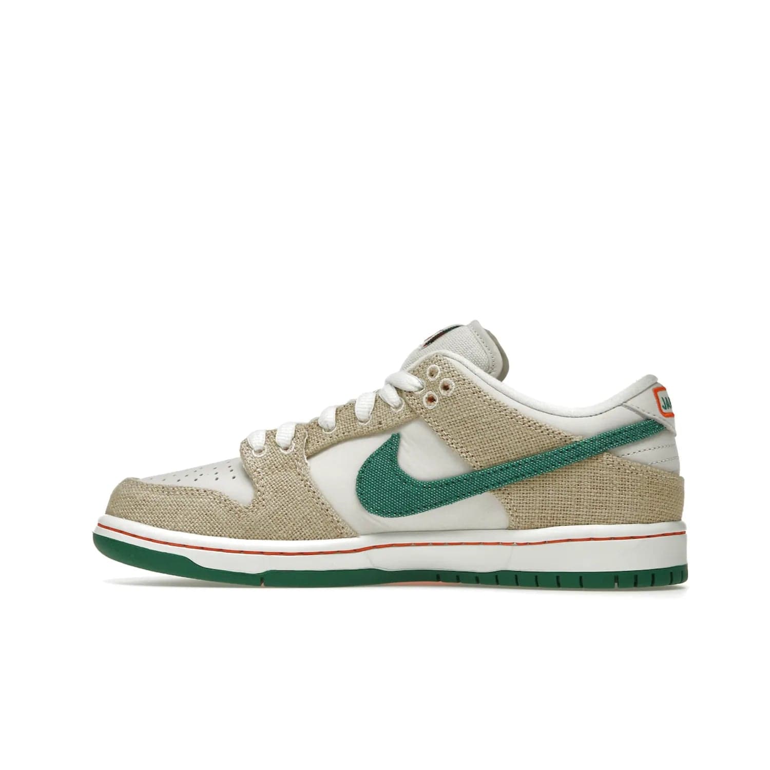 Nike SB Dunk Low Jarritos - Image 20 - Only at www.BallersClubKickz.com - Shop limited edition Nike SB Dunk Low Jarritos! Crafted with white leather and tear-away canvas materials with green accents. Includes orange, green, and white laces to customize your look. Available now.