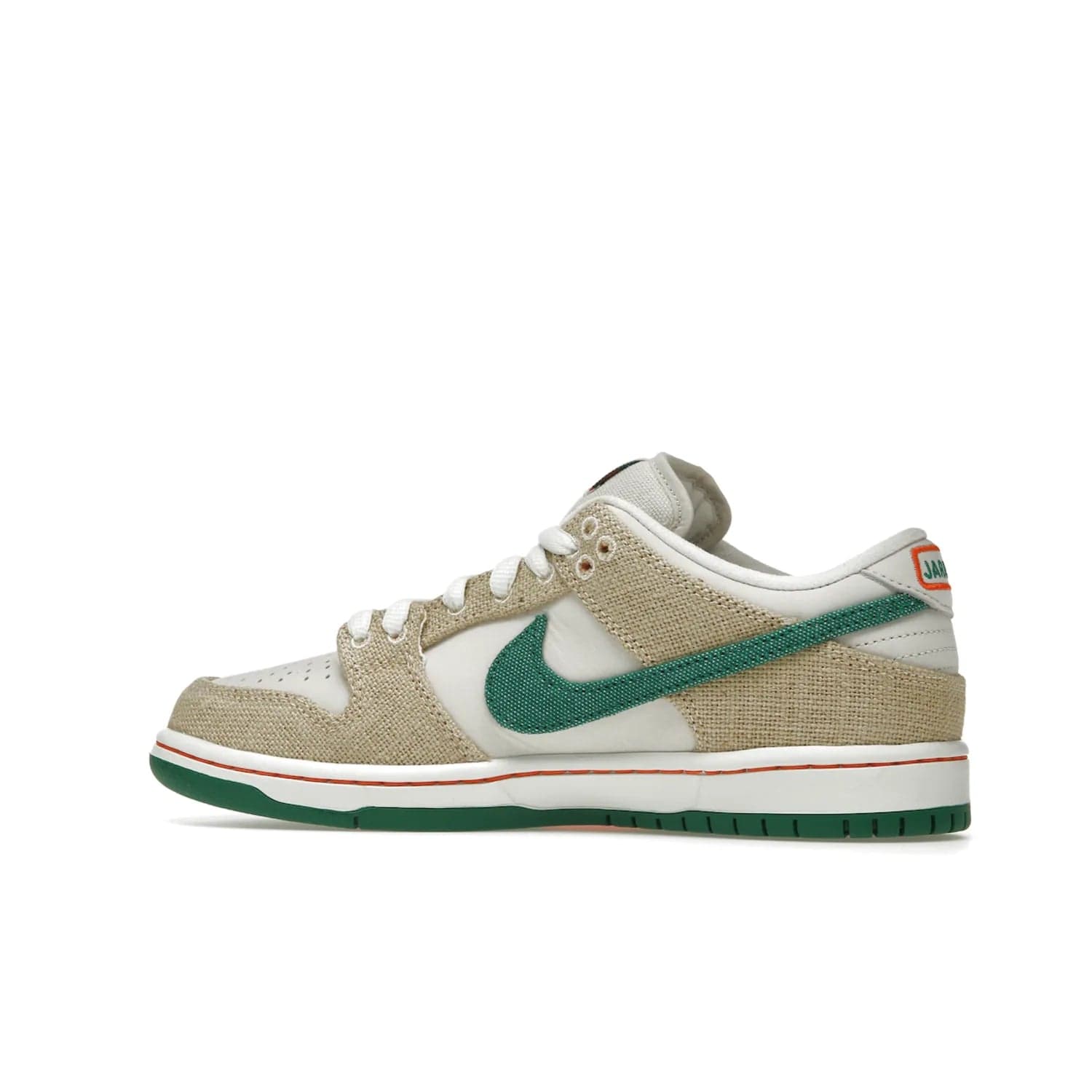 Nike SB Dunk Low Jarritos - Image 21 - Only at www.BallersClubKickz.com - Shop limited edition Nike SB Dunk Low Jarritos! Crafted with white leather and tear-away canvas materials with green accents. Includes orange, green, and white laces to customize your look. Available now.