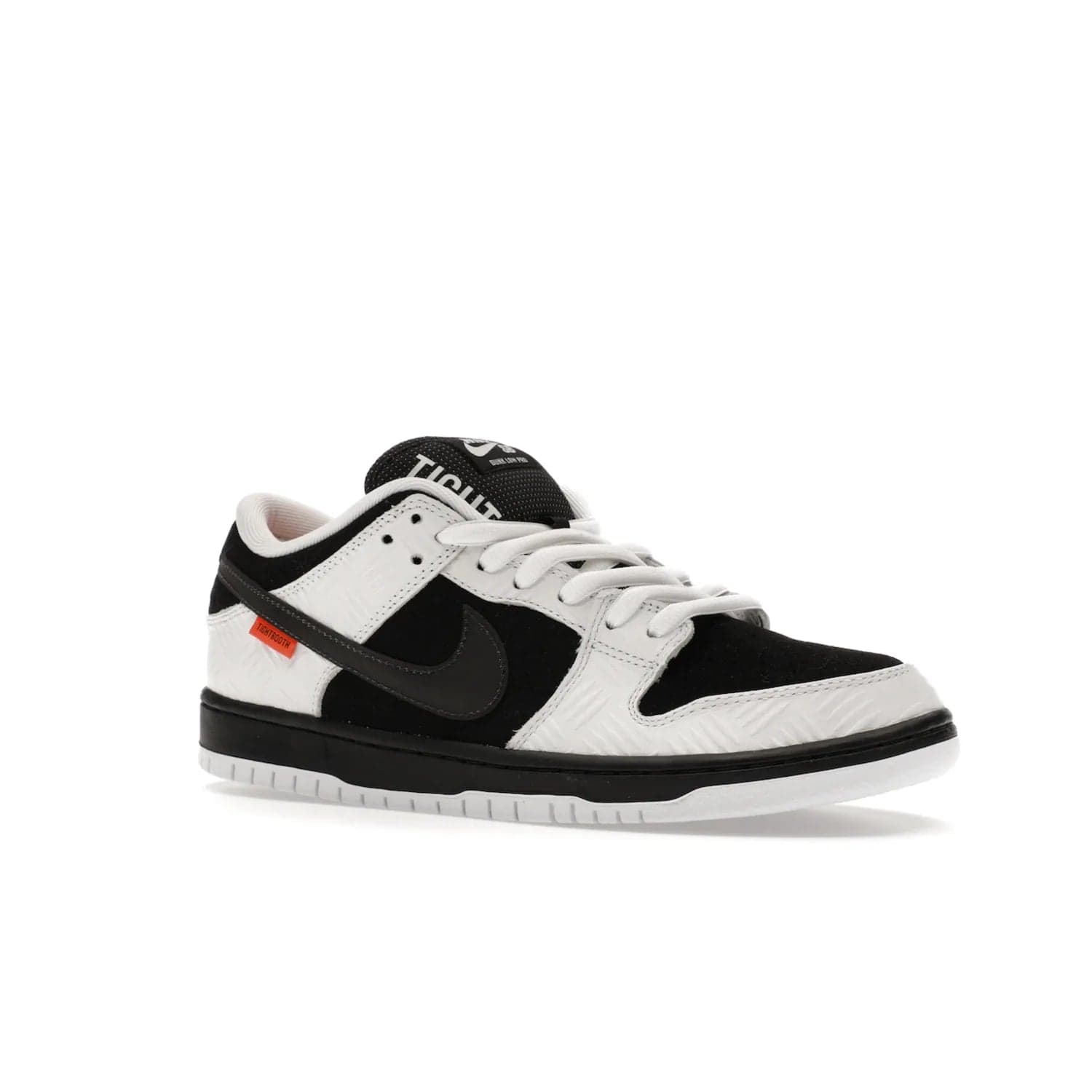 Nike SB Dunk Low TIGHTBOOTH - Image 4 - Only at www.BallersClubKickz.com - Releasing Nov 14, 2023, the TIGHTBOOTH Nike SB Dunk Low celebrates street skating and the urban streets. The White/Black-Safety Orange hue captures the energy and feel of the board and provides superior performance and bold style. Be ready to take on the black of night and make your mark on street culture.