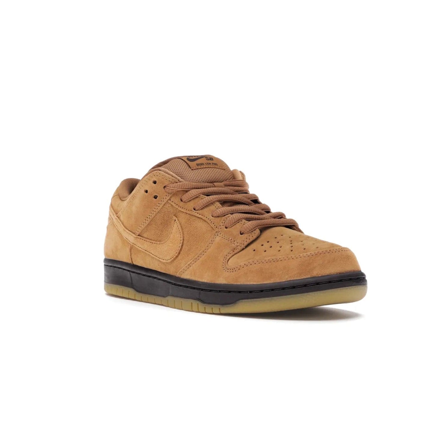 Nike SB Dunk Low Wheat (2021/2023) - Image 6 - Only at www.BallersClubKickz.com - The Nike SB Dunk Low Wheat (2021/2023)has a sleek silhouette and wheat suede upper. Tan tones for lining, mesh tongues, and laces. Iconic color palette midsole, perforated boxing toe. Brown branding on tongue and heel. Gum rubber outsole with partitioned pattern for traction. Eschewed in Feb 2021 for $110.