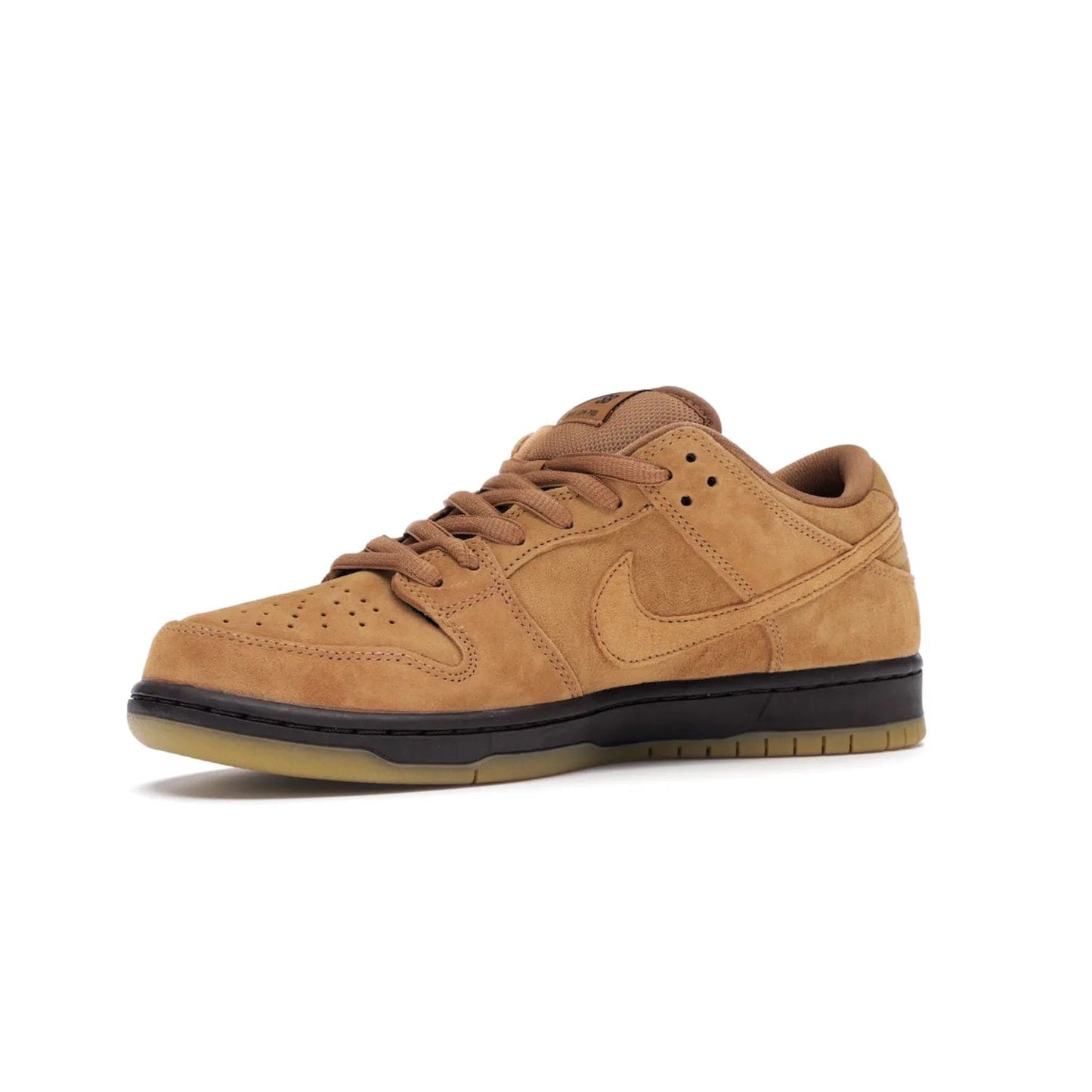 Nike SB Dunk Low Wheat (2021/2023) - Image 16 - Only at www.BallersClubKickz.com - The Nike SB Dunk Low Wheat (2021/2023)has a sleek silhouette and wheat suede upper. Tan tones for lining, mesh tongues, and laces. Iconic color palette midsole, perforated boxing toe. Brown branding on tongue and heel. Gum rubber outsole with partitioned pattern for traction. Eschewed in Feb 2021 for $110.