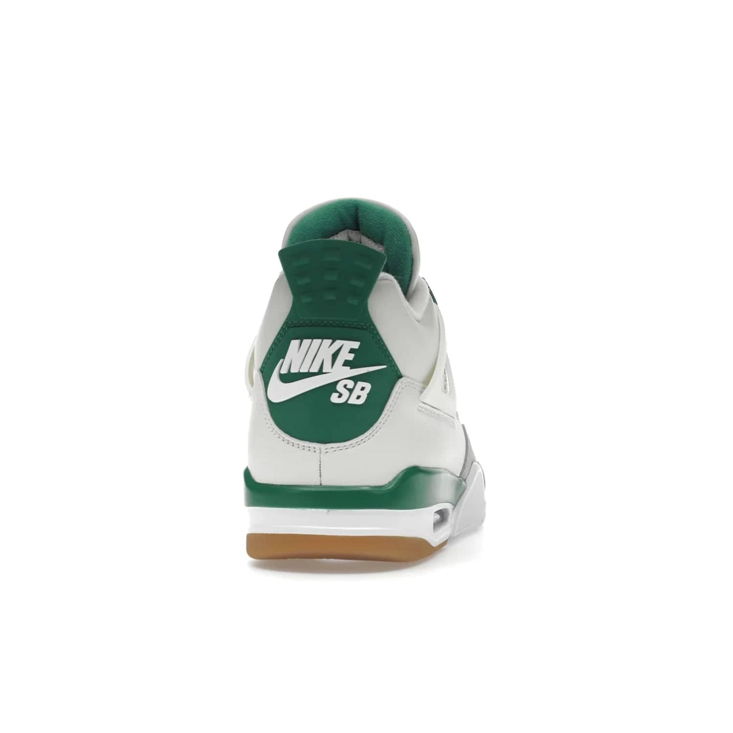 Jordan 4 Retro SB Pine Green - Image 29 - Only at www.BallersClubKickz.com - A white leather upper combined with a Neutral Grey suede mudguard gives this limited Air Jordan 4 Retro SB Pine Green sneaker its unmistakable style. Released March 20, 2023, the Jordan 4 Retro SB features a white and Pine Green midsole plus a red air unit with a gum outsole for grip. The perfect blend of Nike SB skateboarding and Jordan 4 classic design.