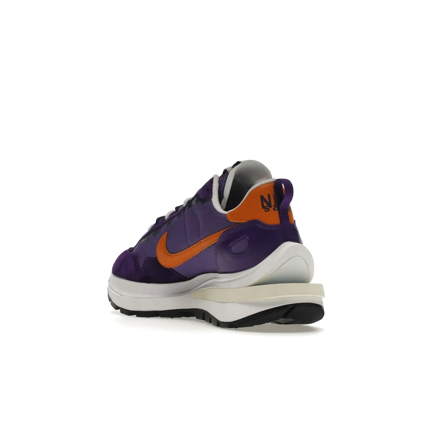 Nike Vaporwaffle sacai Dark Iris - Image 25 - Only at www.BallersClubKickz.com - Unique Nike Vaporwaffle sacai Dark Iris collab. Suede, leather & textile upper with Orange accents. Dual tongues & midsoles. Woven labels & heel tabs branding. Colorway of Purple, Orange, White & Black. Must-have for any wardrobe.