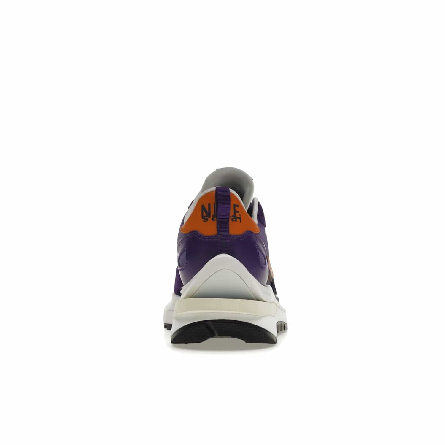Nike Vaporwaffle sacai Dark Iris - Image 28 - Only at www.BallersClubKickz.com - Unique Nike Vaporwaffle sacai Dark Iris collab. Suede, leather & textile upper with Orange accents. Dual tongues & midsoles. Woven labels & heel tabs branding. Colorway of Purple, Orange, White & Black. Must-have for any wardrobe.