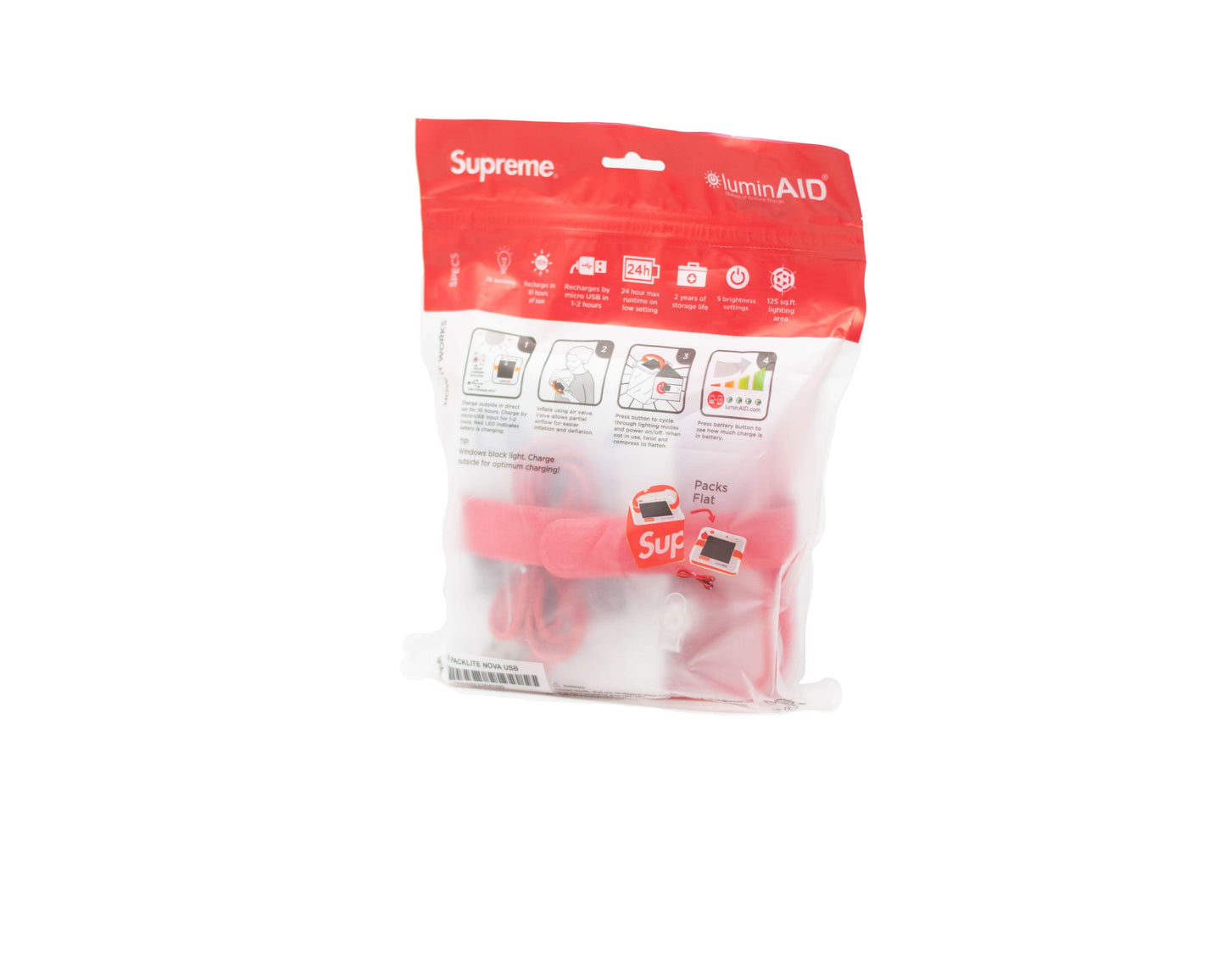 Supreme LuminAID Packlite Nova USB Red - Image 08 - Only at www.BallersClubKickz.com - This Supreme LuminAID Packlite Nova 'USB Red' was featured in SS18.