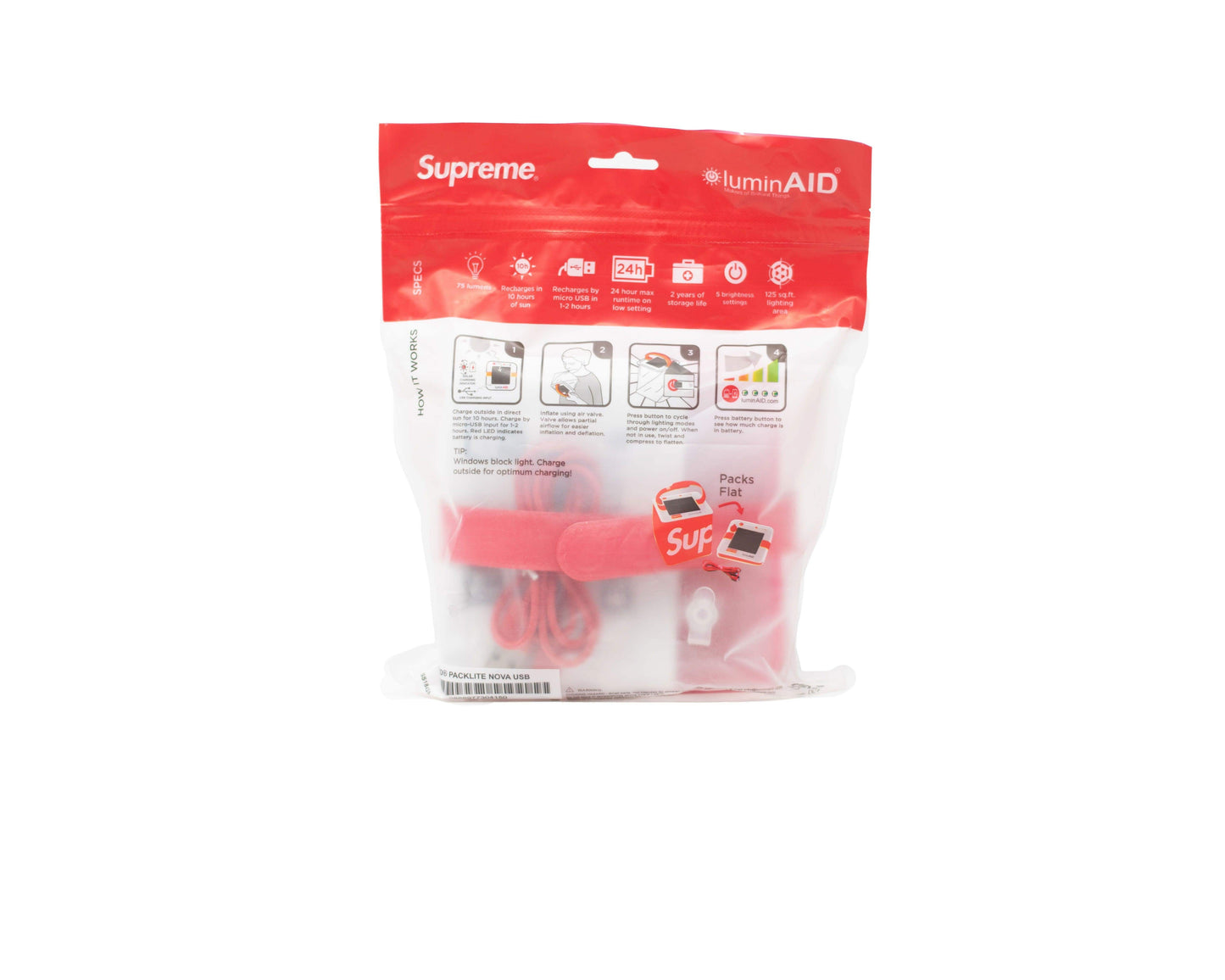 Supreme LuminAID Packlite Nova USB Red - Image 09 - Only at www.BallersClubKickz.com - This Supreme LuminAID Packlite Nova 'USB Red' was featured in SS18.