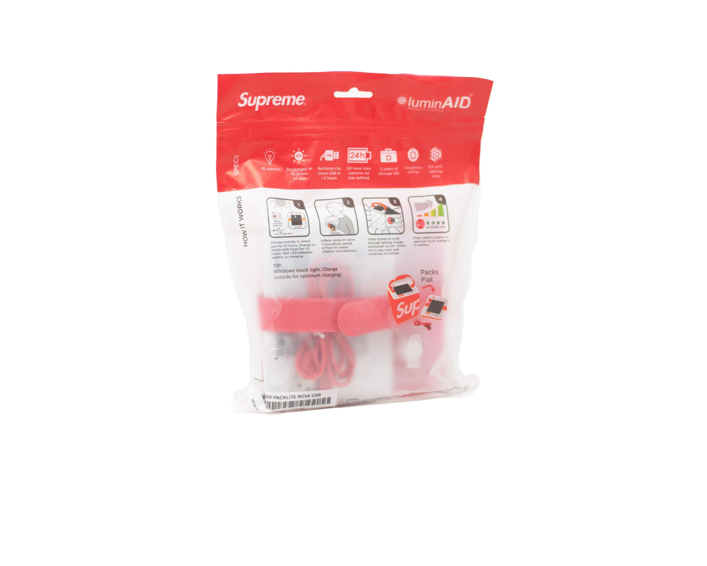 Supreme LuminAID Packlite Nova USB Red - Image 10 - Only at www.BallersClubKickz.com - This Supreme LuminAID Packlite Nova 'USB Red' was featured in SS18.