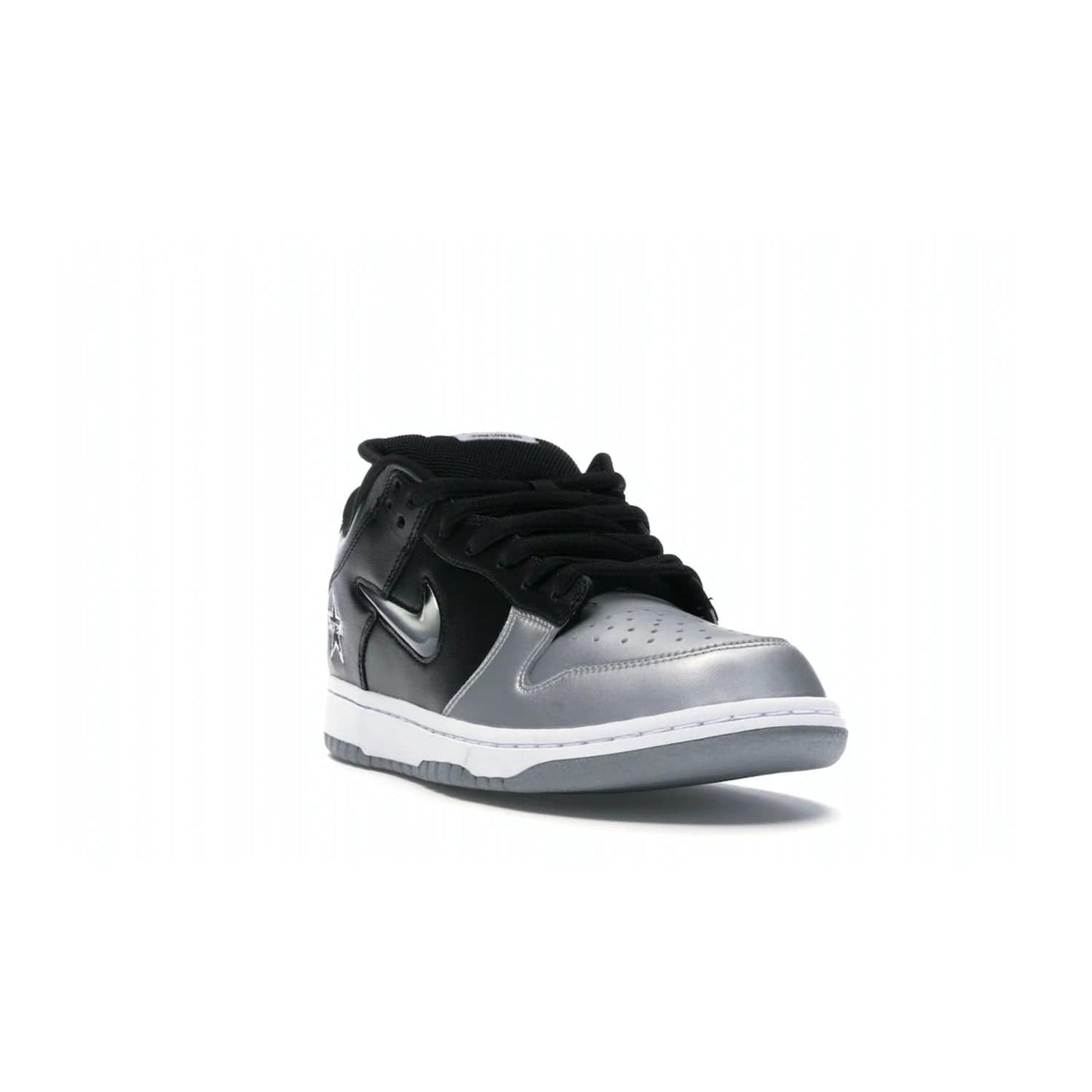 Nike SB Dunk Low Supreme Jewel Swoosh Silver - Image 7 - Only at www.BallersClubKickz.com - This Metallic Silver/Metallic Silver-Black Nike SB Dunk Low Supreme Jewel Swoosh Silver brings a flashy design to the iconic SB Dunk. Released in 2019, this is a must-have for any collection.