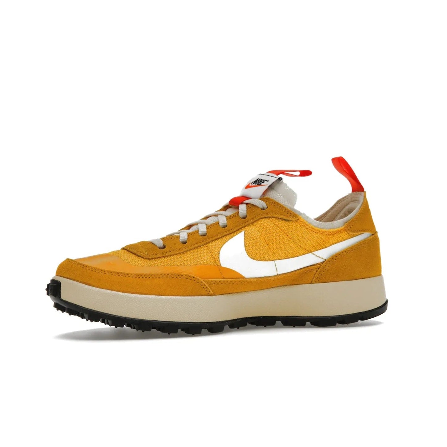 NikeCraft General Purpose Shoe Tom Sachs Archive Dark Sulfur - Image 17 - Only at www.BallersClubKickz.com - Collab between Nike & Tom Sachs. The NikeCraft General Purpose Shoe features dark sulfur mesh upper, suede overlays, contrasting white Swoosh and orange tabs. EVA cushioning & black waffle-traction rubber outsole ensures performance. Stylish & perfect for any occasion, the shoe released September 2, 2022.
