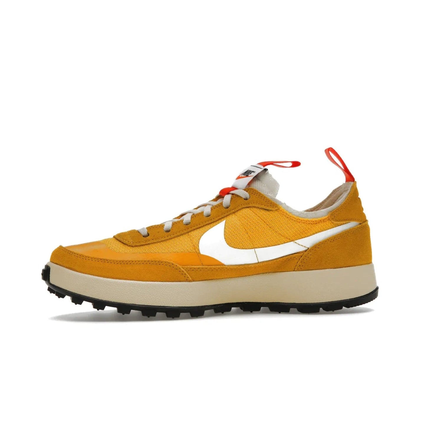 NikeCraft General Purpose Shoe Tom Sachs Archive Dark Sulfur - Image 18 - Only at www.BallersClubKickz.com - Collab between Nike & Tom Sachs. The NikeCraft General Purpose Shoe features dark sulfur mesh upper, suede overlays, contrasting white Swoosh and orange tabs. EVA cushioning & black waffle-traction rubber outsole ensures performance. Stylish & perfect for any occasion, the shoe released September 2, 2022.