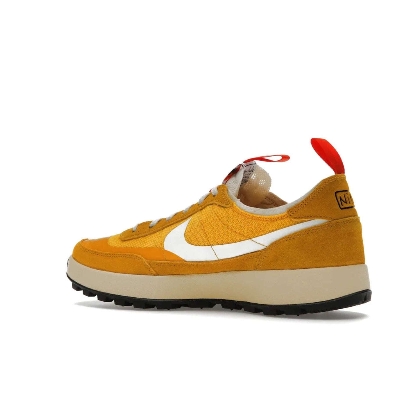 NikeCraft General Purpose Shoe Tom Sachs Archive Dark Sulfur - Image 22 - Only at www.BallersClubKickz.com - Collab between Nike & Tom Sachs. The NikeCraft General Purpose Shoe features dark sulfur mesh upper, suede overlays, contrasting white Swoosh and orange tabs. EVA cushioning & black waffle-traction rubber outsole ensures performance. Stylish & perfect for any occasion, the shoe released September 2, 2022.