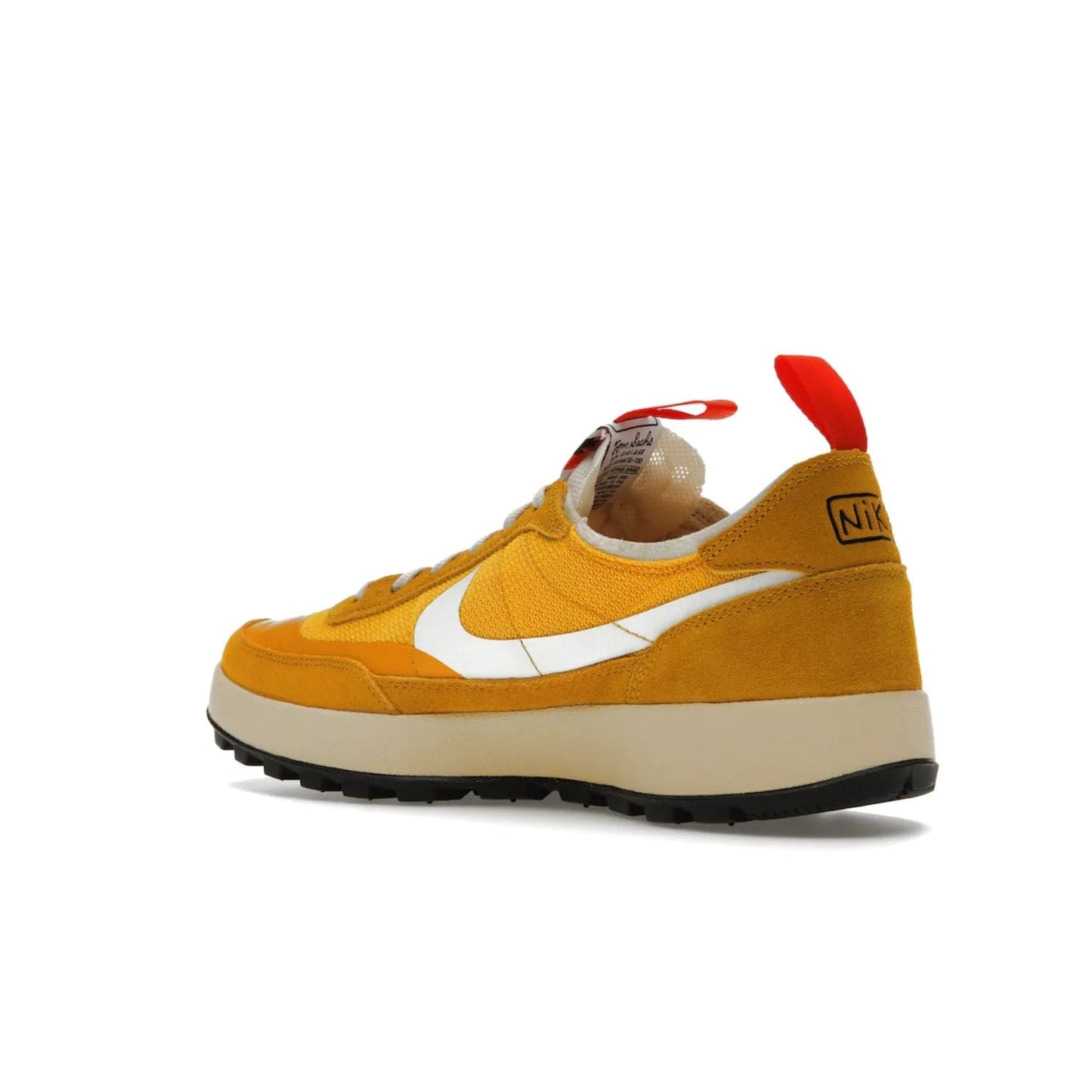NikeCraft General Purpose Shoe Tom Sachs Archive Dark Sulfur - Image 23 - Only at www.BallersClubKickz.com - Collab between Nike & Tom Sachs. The NikeCraft General Purpose Shoe features dark sulfur mesh upper, suede overlays, contrasting white Swoosh and orange tabs. EVA cushioning & black waffle-traction rubber outsole ensures performance. Stylish & perfect for any occasion, the shoe released September 2, 2022.