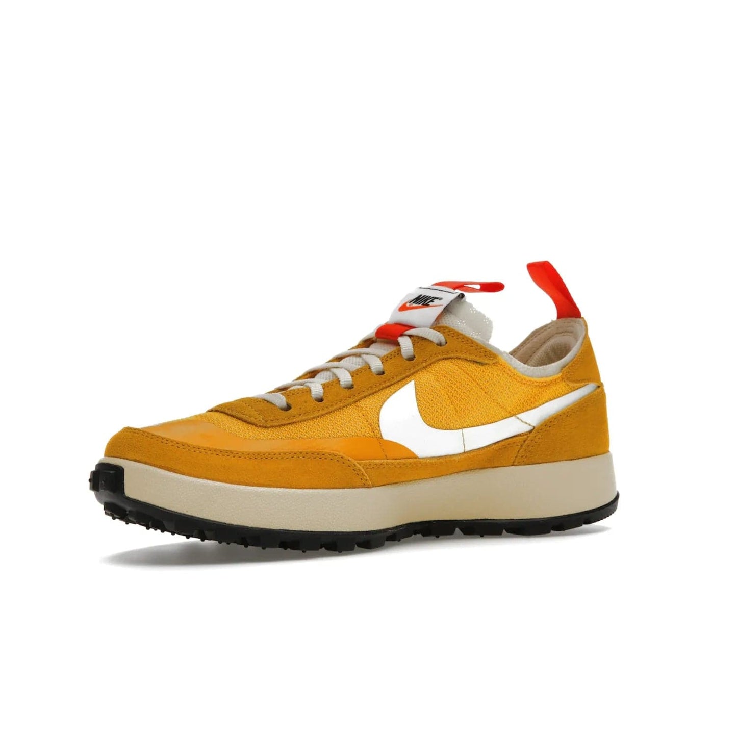NikeCraft General Purpose Shoe Tom Sachs Archive Dark Sulfur - Image 16 - Only at www.BallersClubKickz.com - Collab between Nike & Tom Sachs. The NikeCraft General Purpose Shoe features dark sulfur mesh upper, suede overlays, contrasting white Swoosh and orange tabs. EVA cushioning & black waffle-traction rubber outsole ensures performance. Stylish & perfect for any occasion, the shoe released September 2, 2022.