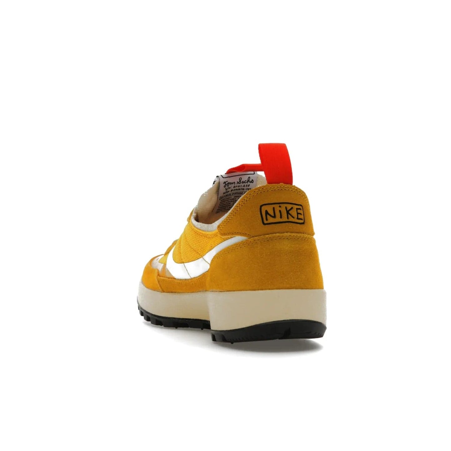 NikeCraft General Purpose Shoe Tom Sachs Archive Dark Sulfur - Image 26 - Only at www.BallersClubKickz.com - Collab between Nike & Tom Sachs. The NikeCraft General Purpose Shoe features dark sulfur mesh upper, suede overlays, contrasting white Swoosh and orange tabs. EVA cushioning & black waffle-traction rubber outsole ensures performance. Stylish & perfect for any occasion, the shoe released September 2, 2022.