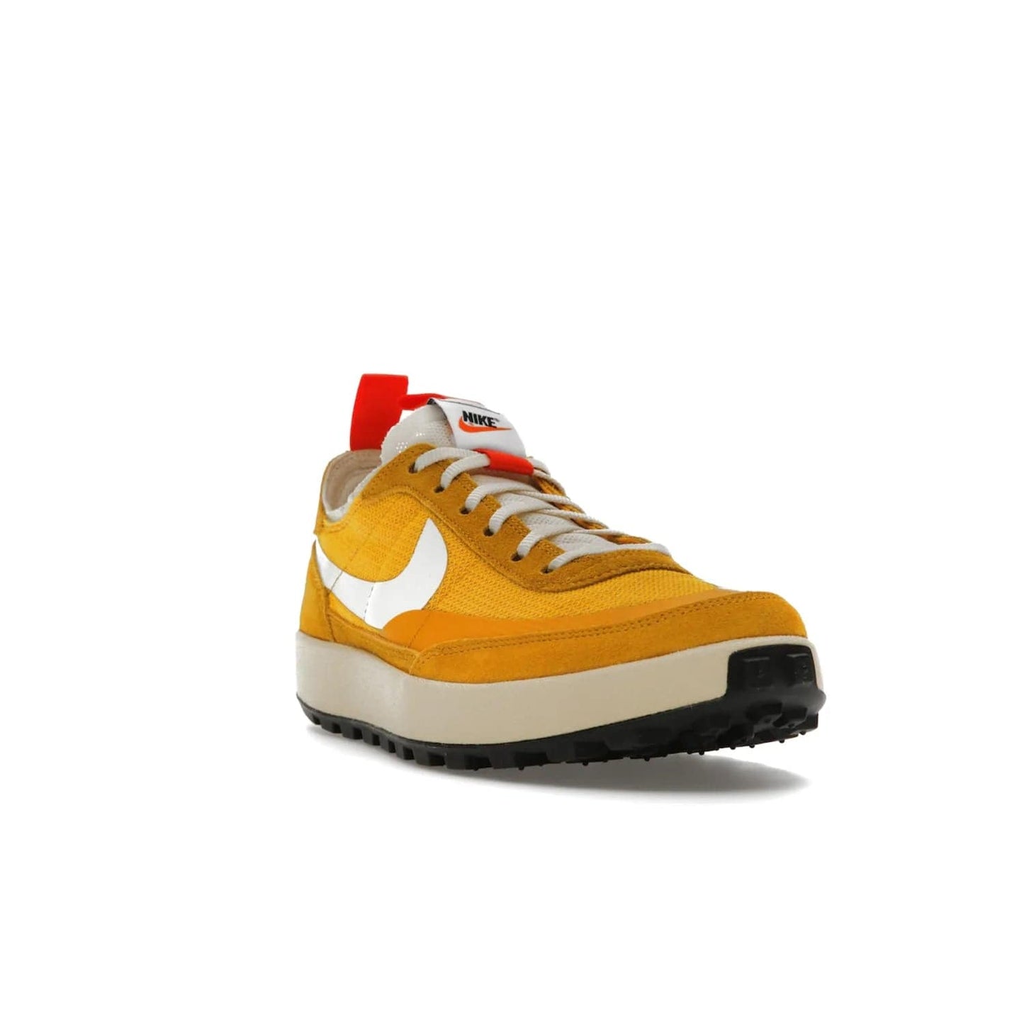 NikeCraft General Purpose Shoe Tom Sachs Archive Dark Sulfur - Image 7 - Only at www.BallersClubKickz.com - Collab between Nike & Tom Sachs. The NikeCraft General Purpose Shoe features dark sulfur mesh upper, suede overlays, contrasting white Swoosh and orange tabs. EVA cushioning & black waffle-traction rubber outsole ensures performance. Stylish & perfect for any occasion, the shoe released September 2, 2022.