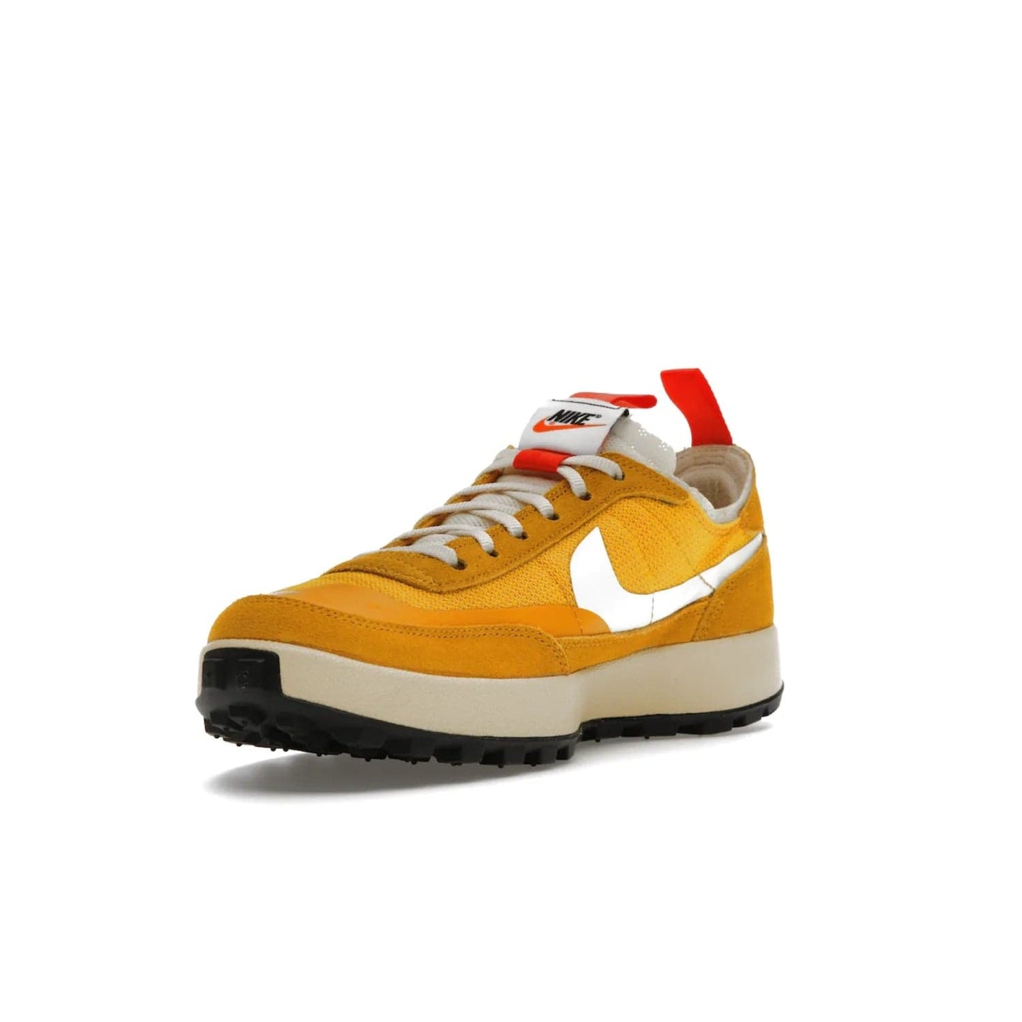 NikeCraft General Purpose Shoe Tom Sachs Archive Dark Sulfur - Image 14 - Only at www.BallersClubKickz.com - Collab between Nike & Tom Sachs. The NikeCraft General Purpose Shoe features dark sulfur mesh upper, suede overlays, contrasting white Swoosh and orange tabs. EVA cushioning & black waffle-traction rubber outsole ensures performance. Stylish & perfect for any occasion, the shoe released September 2, 2022.