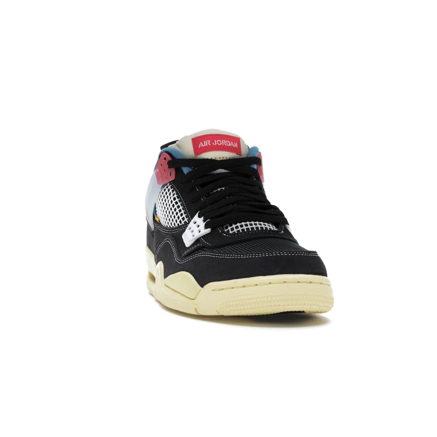 Jordan 4 Retro Union Off Noir - Image 8 - Only at www.BallersClubKickz.com - Introducing the Air Jordan 4 Retro Union LA Off Noir: a stylish collab featuring unique black, white, blue and light fusion red. Features mesh, suede and nylon materials, Nike Air heel & wings finished with infrared accents. Get yours in August 2020 and take pride of place in any rotation.