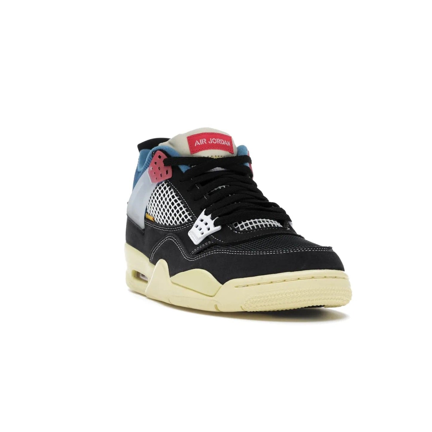 Jordan 4 Retro Union Off Noir - Image 7 - Only at www.BallersClubKickz.com - Introducing the Air Jordan 4 Retro Union LA Off Noir: a stylish collab featuring unique black, white, blue and light fusion red. Features mesh, suede and nylon materials, Nike Air heel & wings finished with infrared accents. Get yours in August 2020 and take pride of place in any rotation.