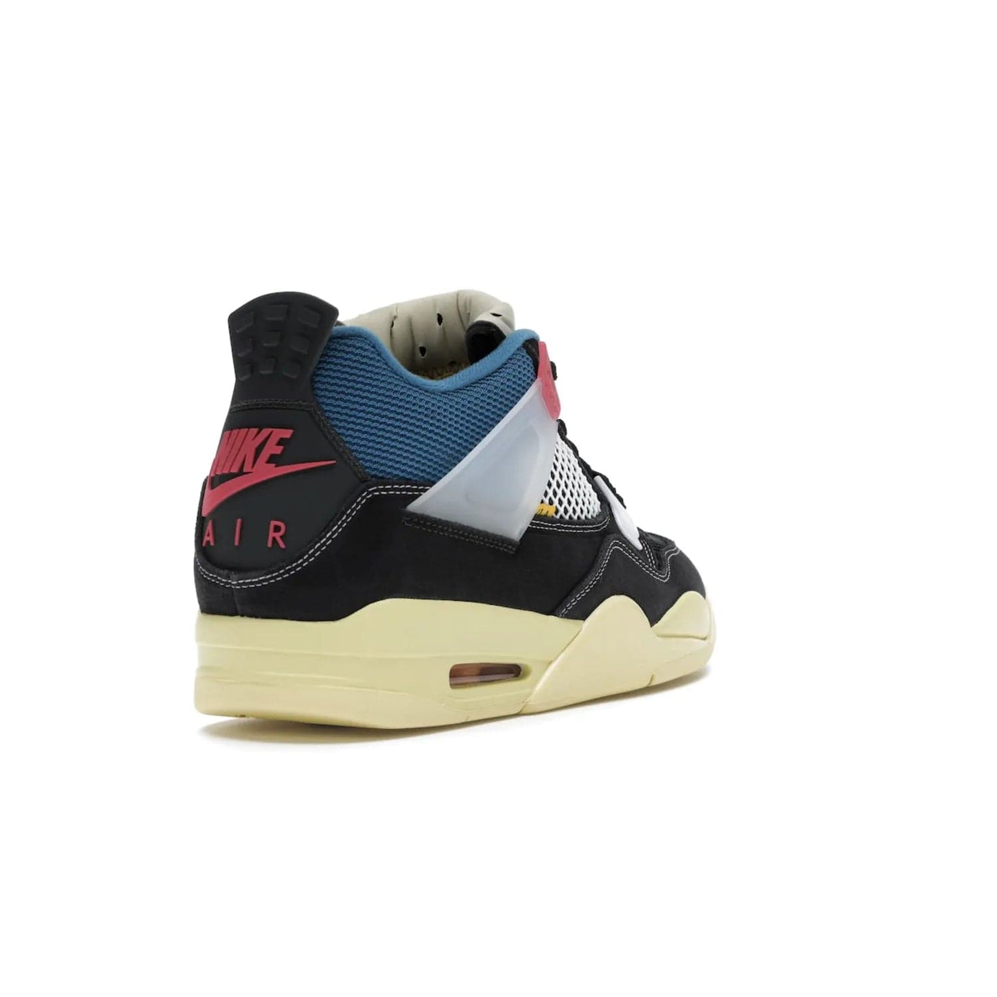 Jordan 4 Retro Union Off Noir - Image 31 - Only at www.BallersClubKickz.com - Introducing the Air Jordan 4 Retro Union LA Off Noir: a stylish collab featuring unique black, white, blue and light fusion red. Features mesh, suede and nylon materials, Nike Air heel & wings finished with infrared accents. Get yours in August 2020 and take pride of place in any rotation.