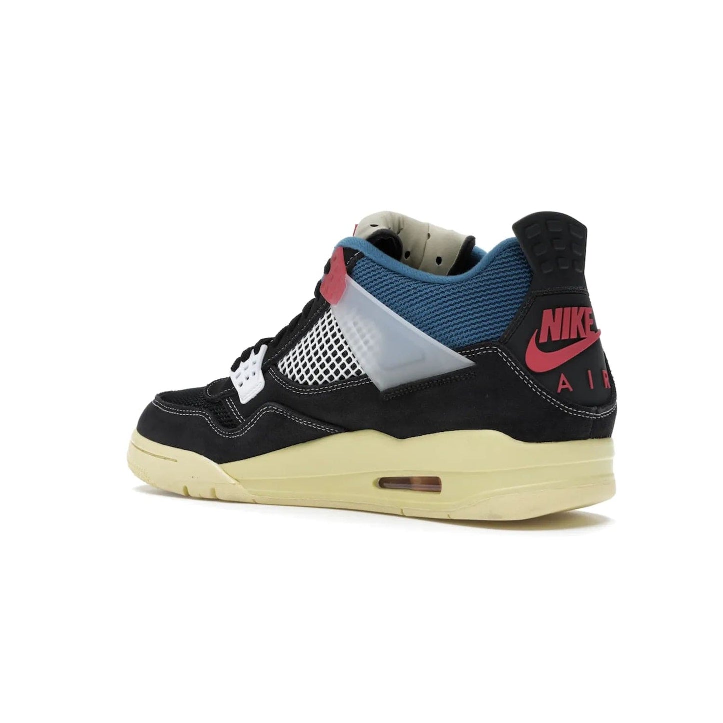 Jordan 4 Retro Union Off Noir - Image 23 - Only at www.BallersClubKickz.com - Introducing the Air Jordan 4 Retro Union LA Off Noir: a stylish collab featuring unique black, white, blue and light fusion red. Features mesh, suede and nylon materials, Nike Air heel & wings finished with infrared accents. Get yours in August 2020 and take pride of place in any rotation.