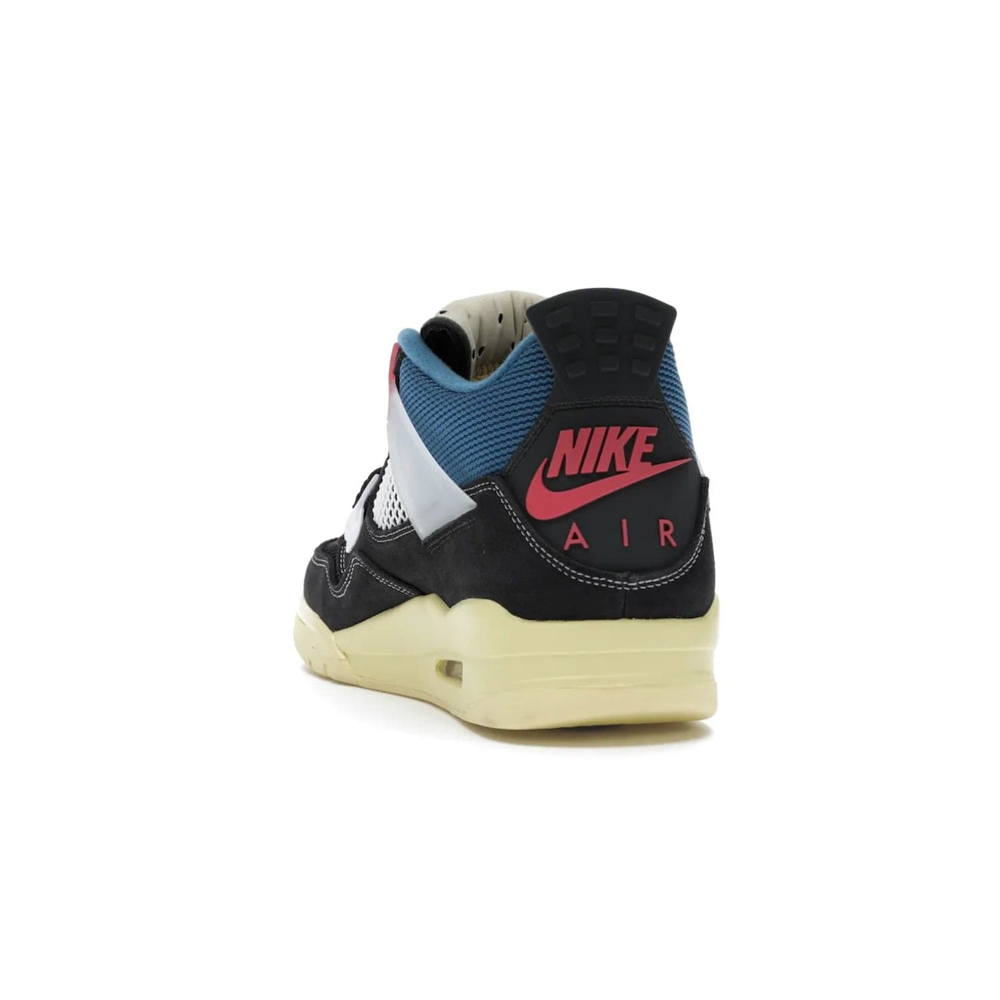 Jordan 4 Retro Union Off Noir - Image 26 - Only at www.BallersClubKickz.com - Introducing the Air Jordan 4 Retro Union LA Off Noir: a stylish collab featuring unique black, white, blue and light fusion red. Features mesh, suede and nylon materials, Nike Air heel & wings finished with infrared accents. Get yours in August 2020 and take pride of place in any rotation.