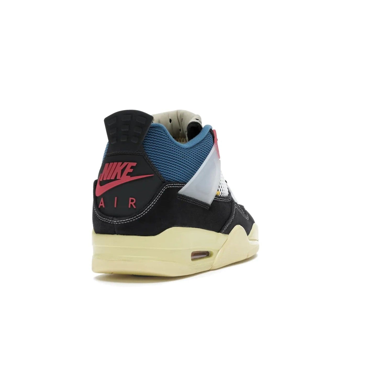 Jordan 4 Retro Union Off Noir - Image 30 - Only at www.BallersClubKickz.com - Introducing the Air Jordan 4 Retro Union LA Off Noir: a stylish collab featuring unique black, white, blue and light fusion red. Features mesh, suede and nylon materials, Nike Air heel & wings finished with infrared accents. Get yours in August 2020 and take pride of place in any rotation.