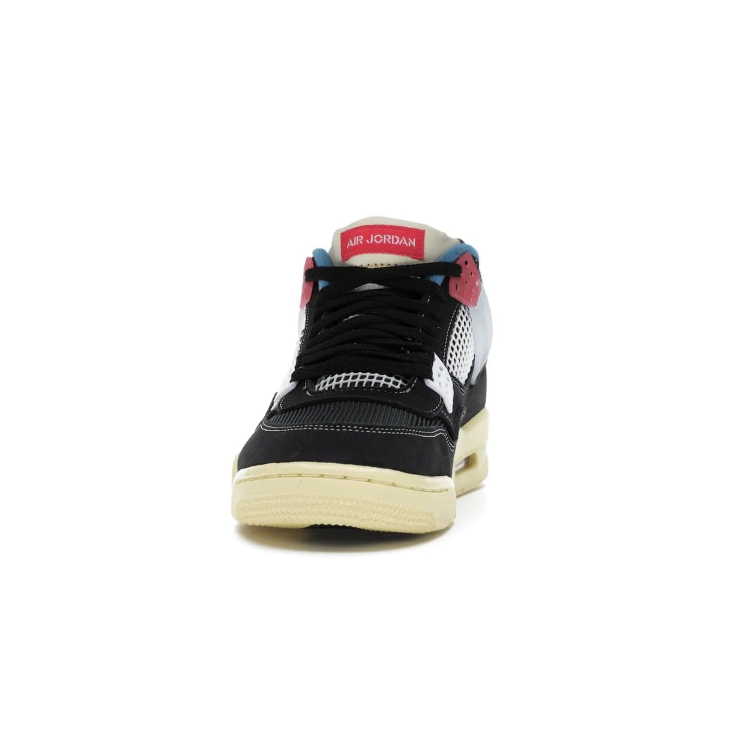 Jordan 4 Retro Union Off Noir - Image 11 - Only at www.BallersClubKickz.com - Introducing the Air Jordan 4 Retro Union LA Off Noir: a stylish collab featuring unique black, white, blue and light fusion red. Features mesh, suede and nylon materials, Nike Air heel & wings finished with infrared accents. Get yours in August 2020 and take pride of place in any rotation.