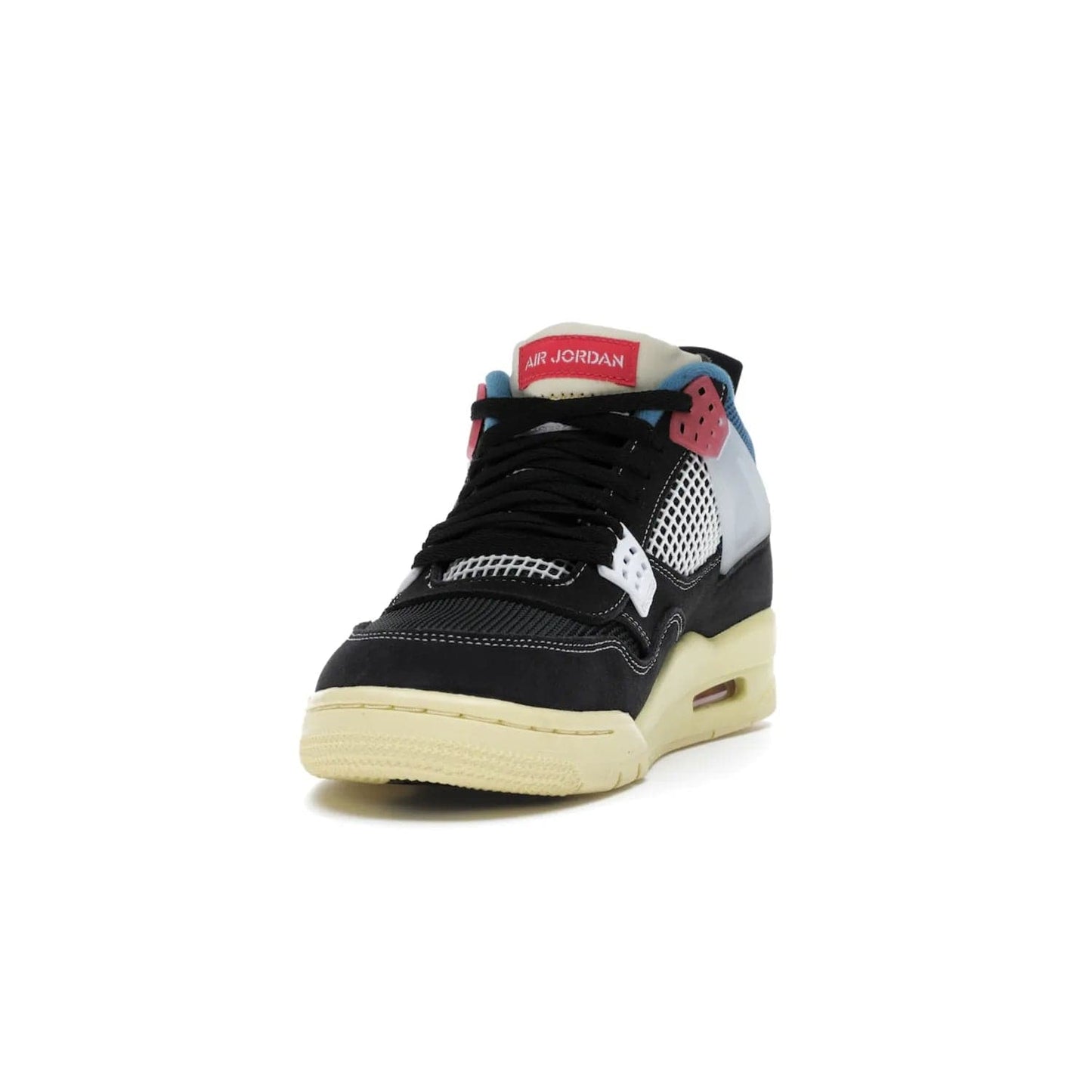 Jordan 4 Retro Union Off Noir - Image 12 - Only at www.BallersClubKickz.com - Introducing the Air Jordan 4 Retro Union LA Off Noir: a stylish collab featuring unique black, white, blue and light fusion red. Features mesh, suede and nylon materials, Nike Air heel & wings finished with infrared accents. Get yours in August 2020 and take pride of place in any rotation.