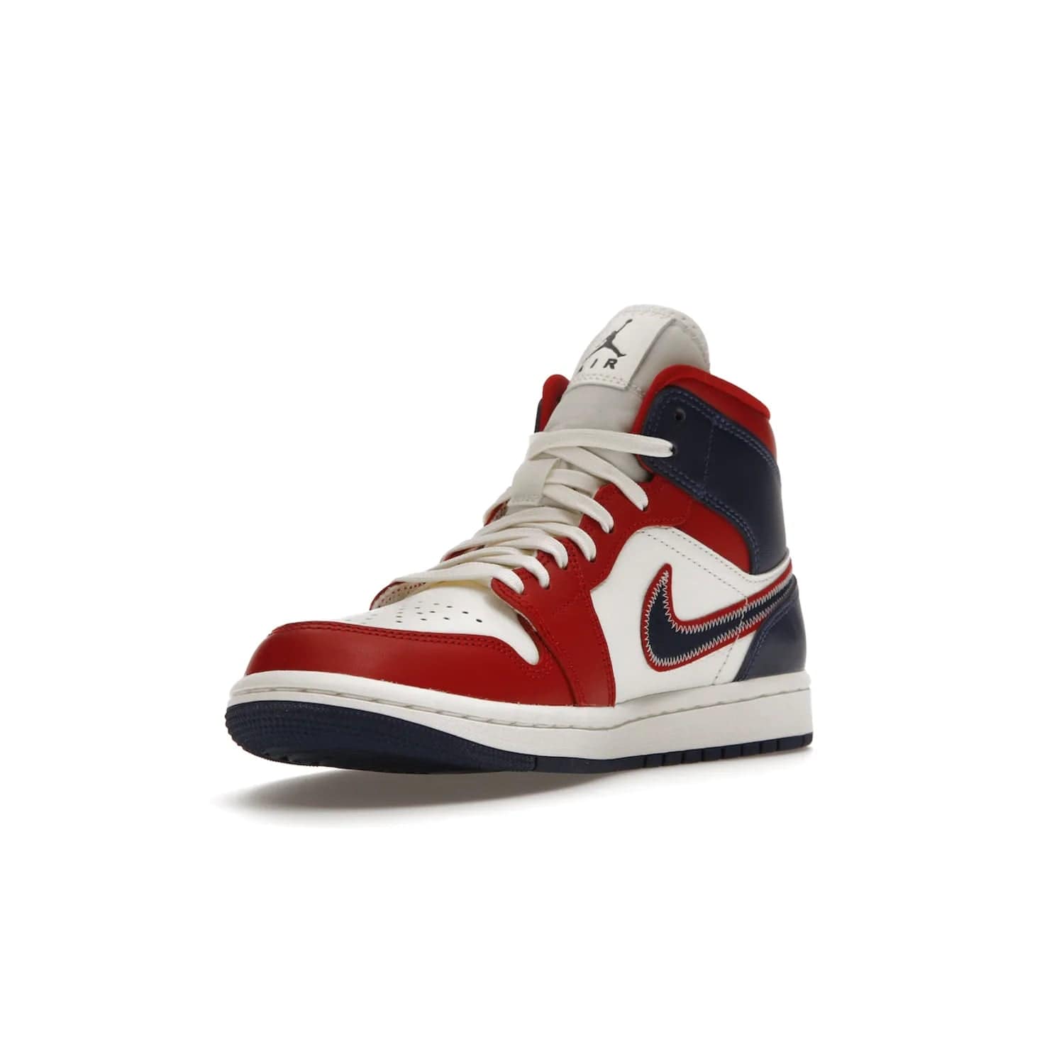 Jordan 1 Mid USA (2022) (Women's) - Image 14 - Only at www.BallersClubKickz.com - A bold mosaic of bright red and navy. Step up your game with the Jordan 1 Mid. Showcase the iconic "Wings" logo, classic Jumpman midsole, and go for the gold!