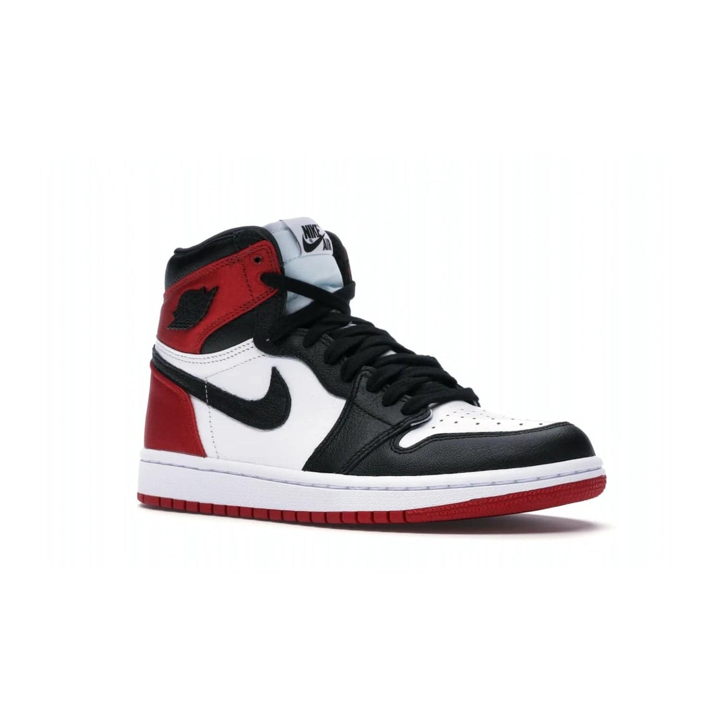 Jordan 1 Retro High Satin Black Toe (Women's) - Image 4 - Only at www.BallersClubKickz.com - Luxurious take on the timeless Air Jordan 1. Features a mix of black leather and satin materials with subtle University Red accents. Elevated look with metal Wings logo on the heel. Released in August 2019.